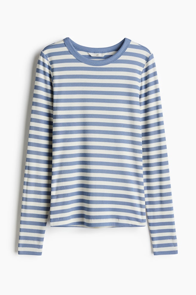 Ribbed jersey top - Dusty blue/Striped/White/Striped/Cream/Navy blue striped/White/Dusty blue striped - 1