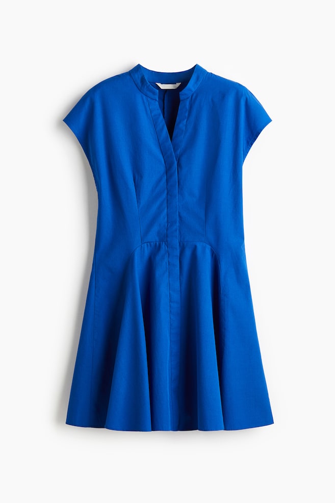 Uitlopende jurk van popeline - Helderblauw/Beige/luipaarddessin - 1