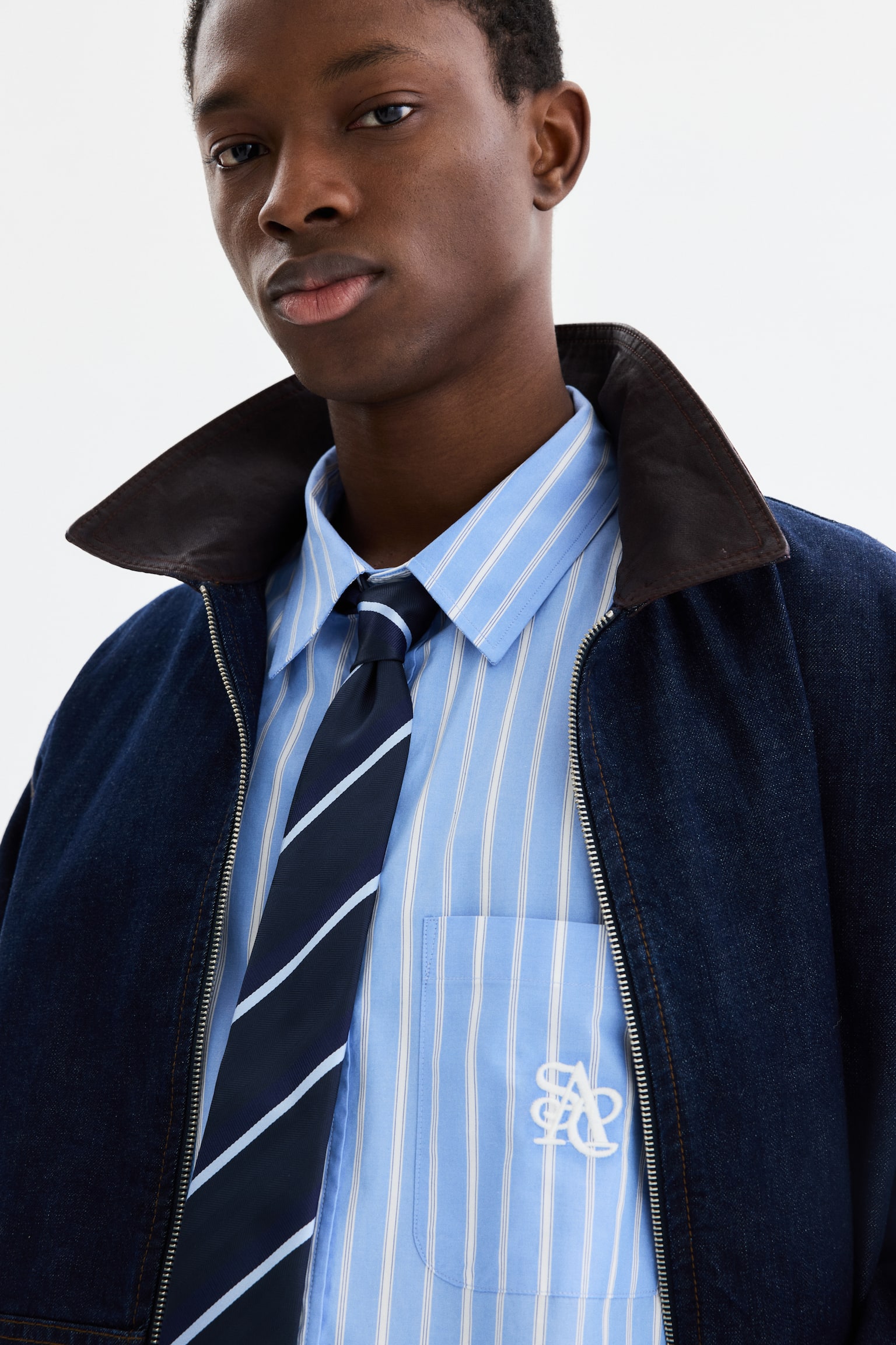 חולצת פופלין Relaxed Fit - תכלת/פסים - 7