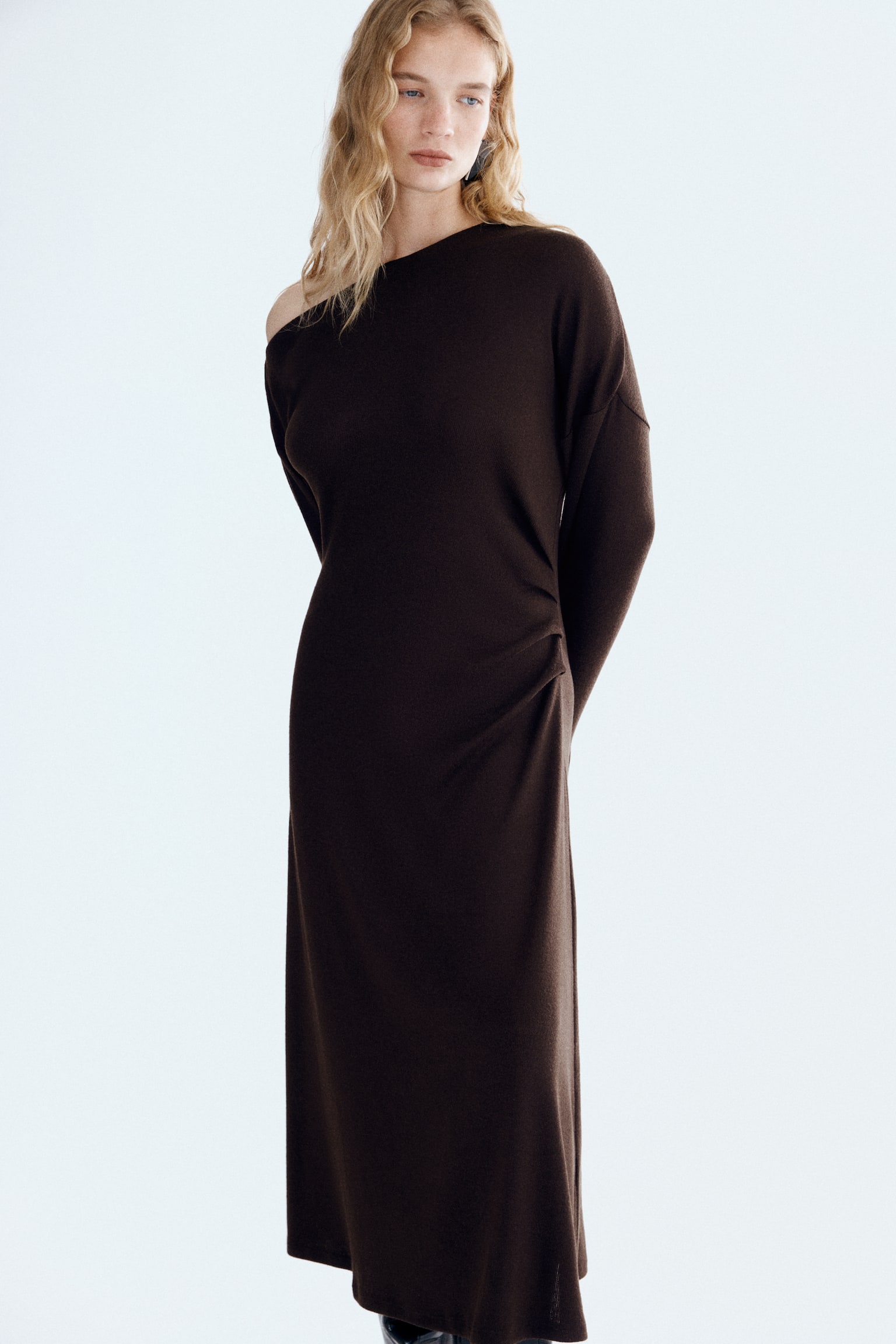 One-shoulder jersey dress - Dark brown - 6