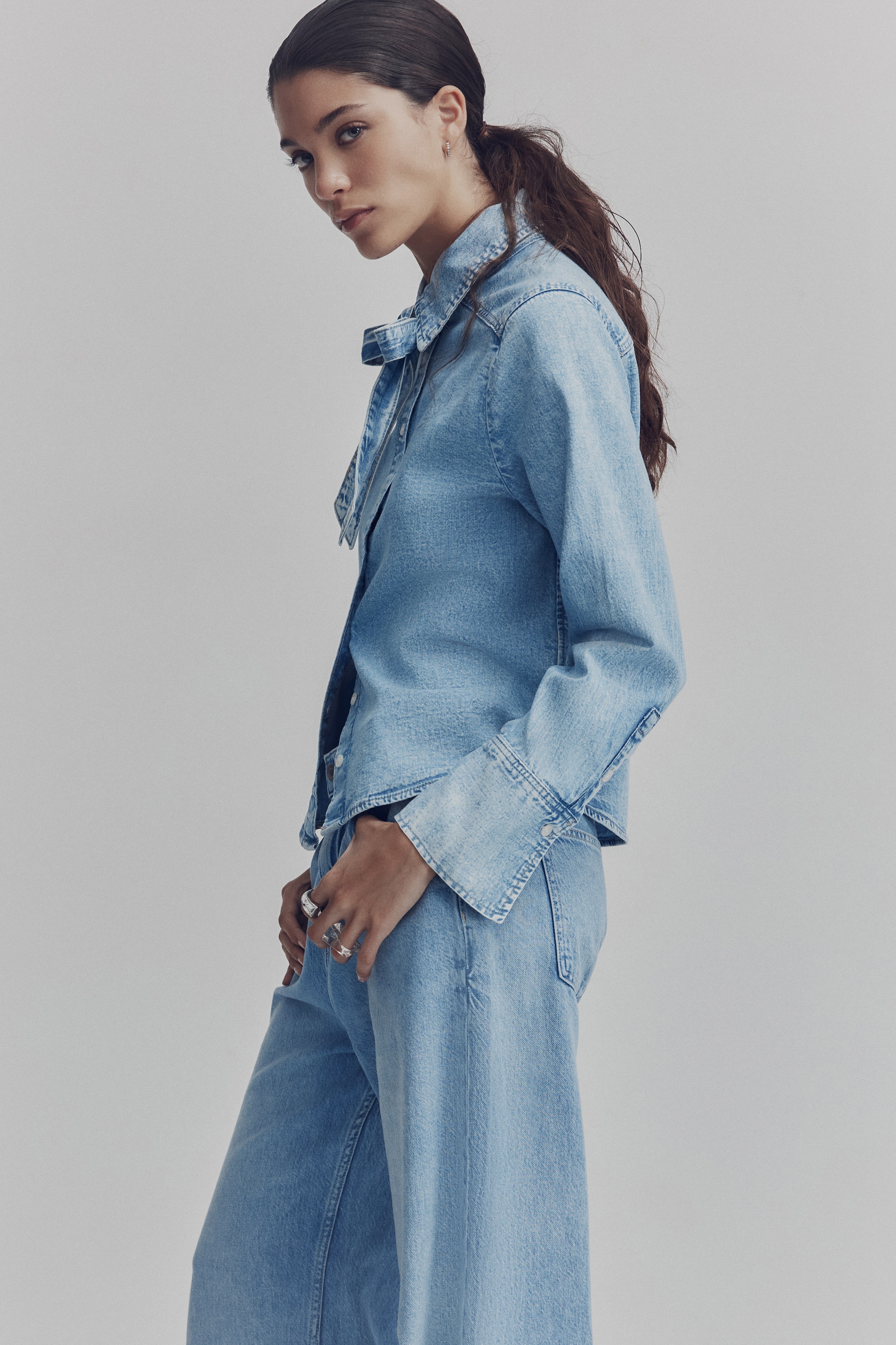Bow-detail denim blouse
