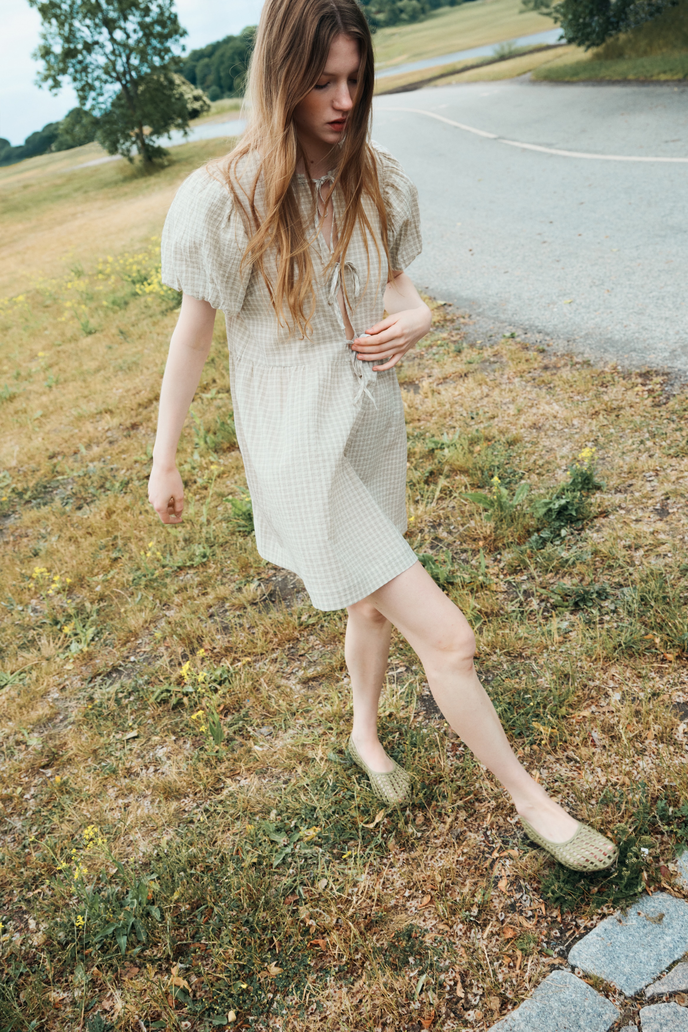 Tie-front cotton dress