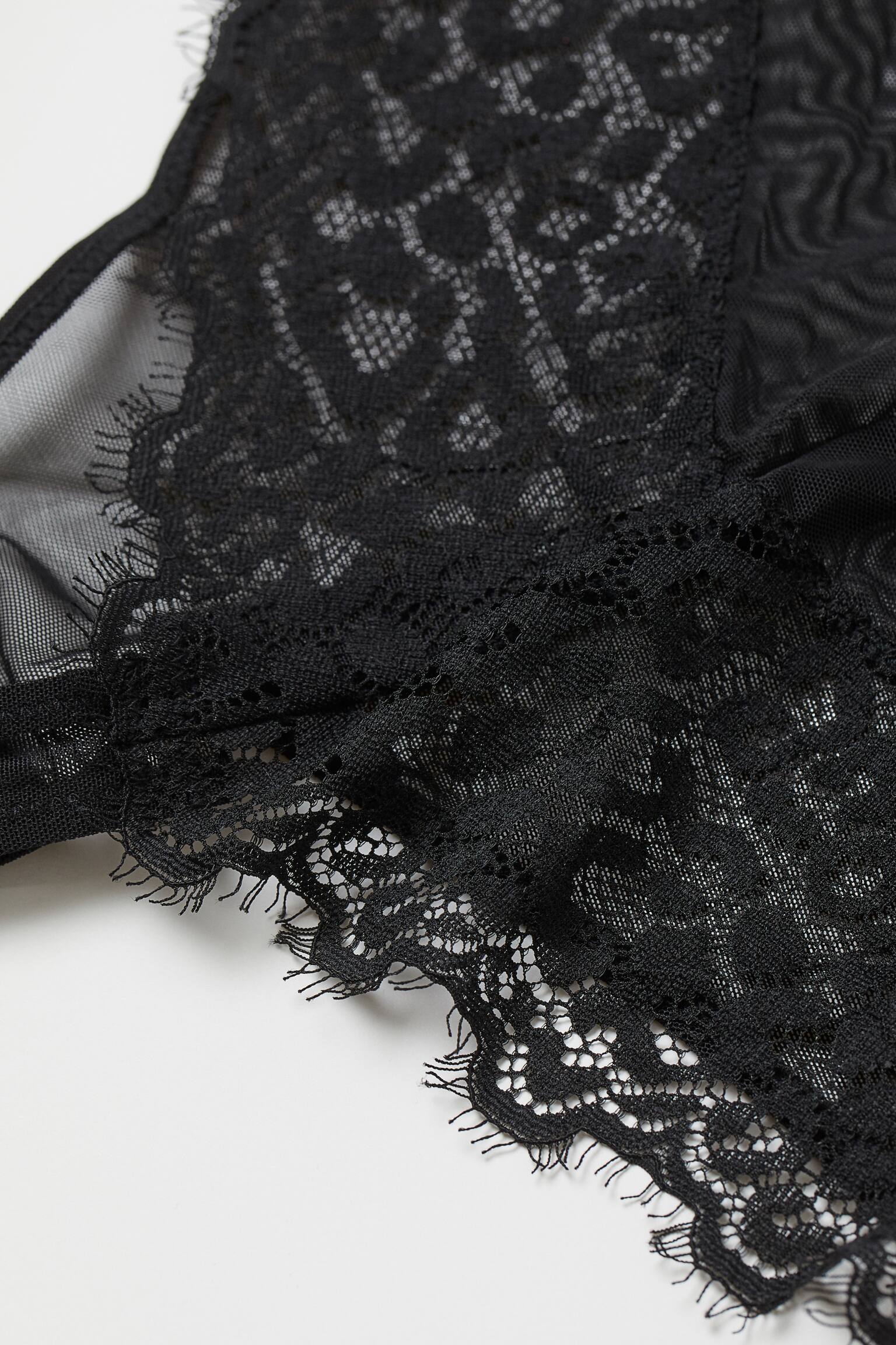 Lace and mesh thong body - Black/Leopard print - 2