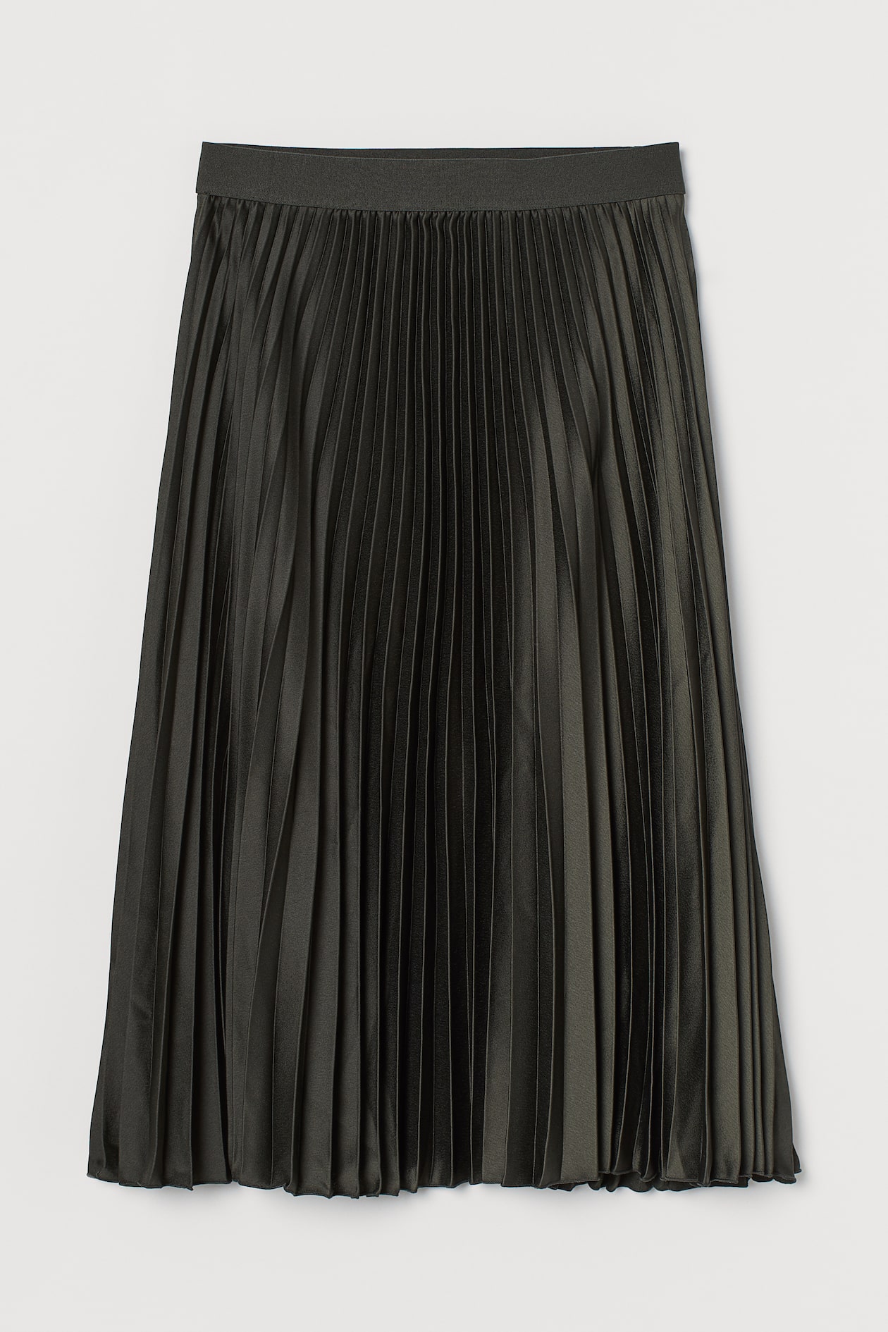 Pleated Skirt - High waist - Midi - Dark khaki green - Ladies | H&M US