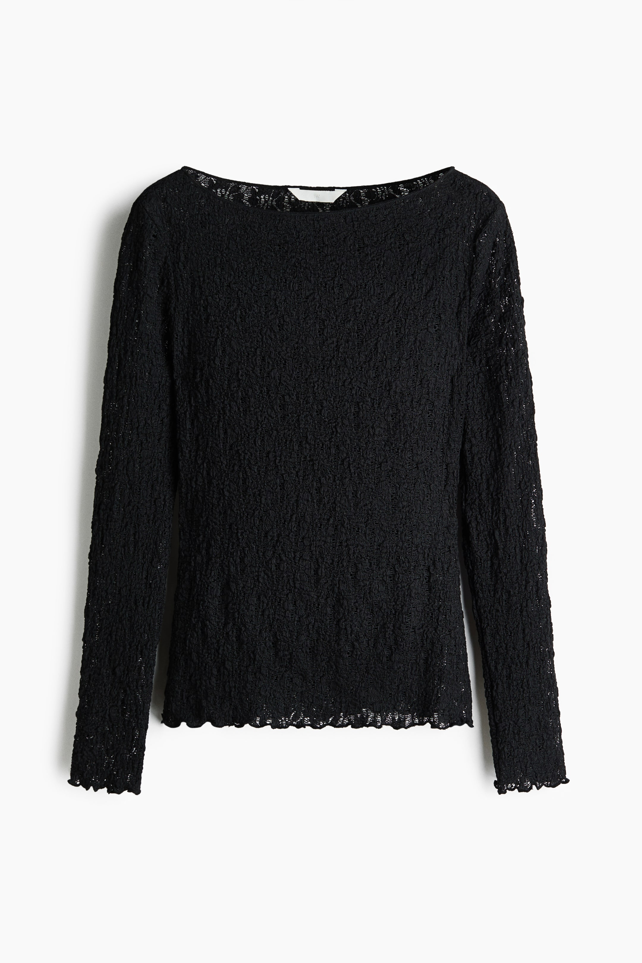 查看大圖: 仿蕾絲平紋上衣 - 黑色 - Ladies | H&M 1