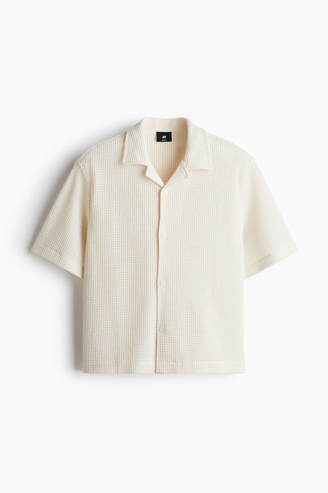 Loose Fit Waffled resort shirt - Cream - 1