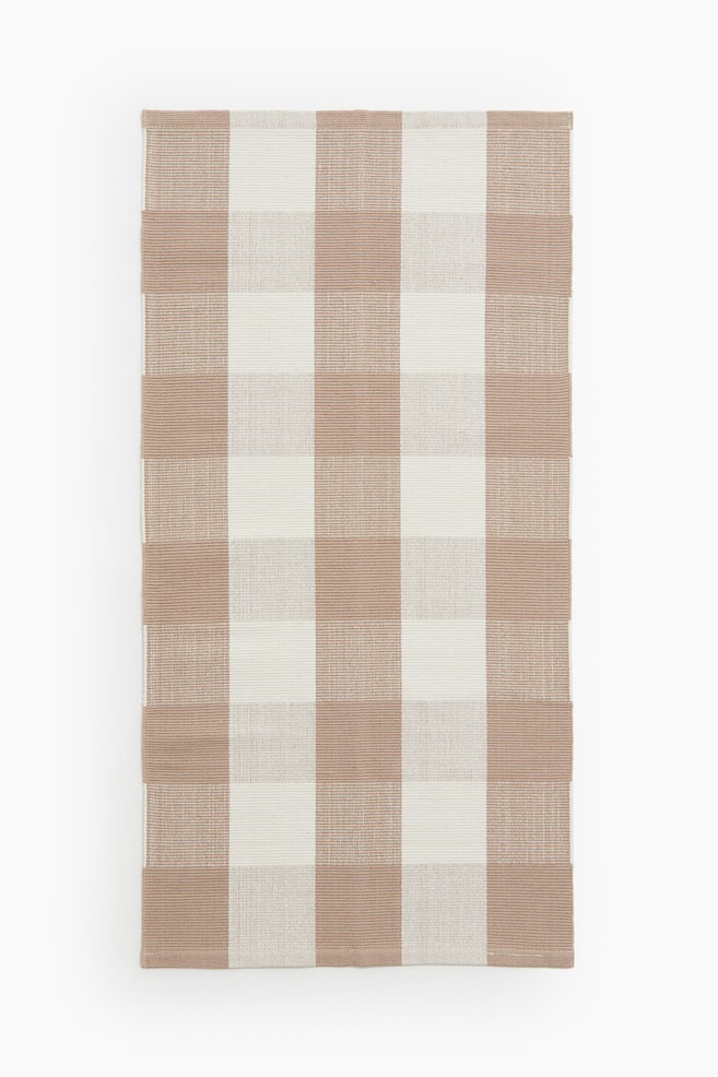 Checked flat weave runner rug - Beige/Gingham check - 1