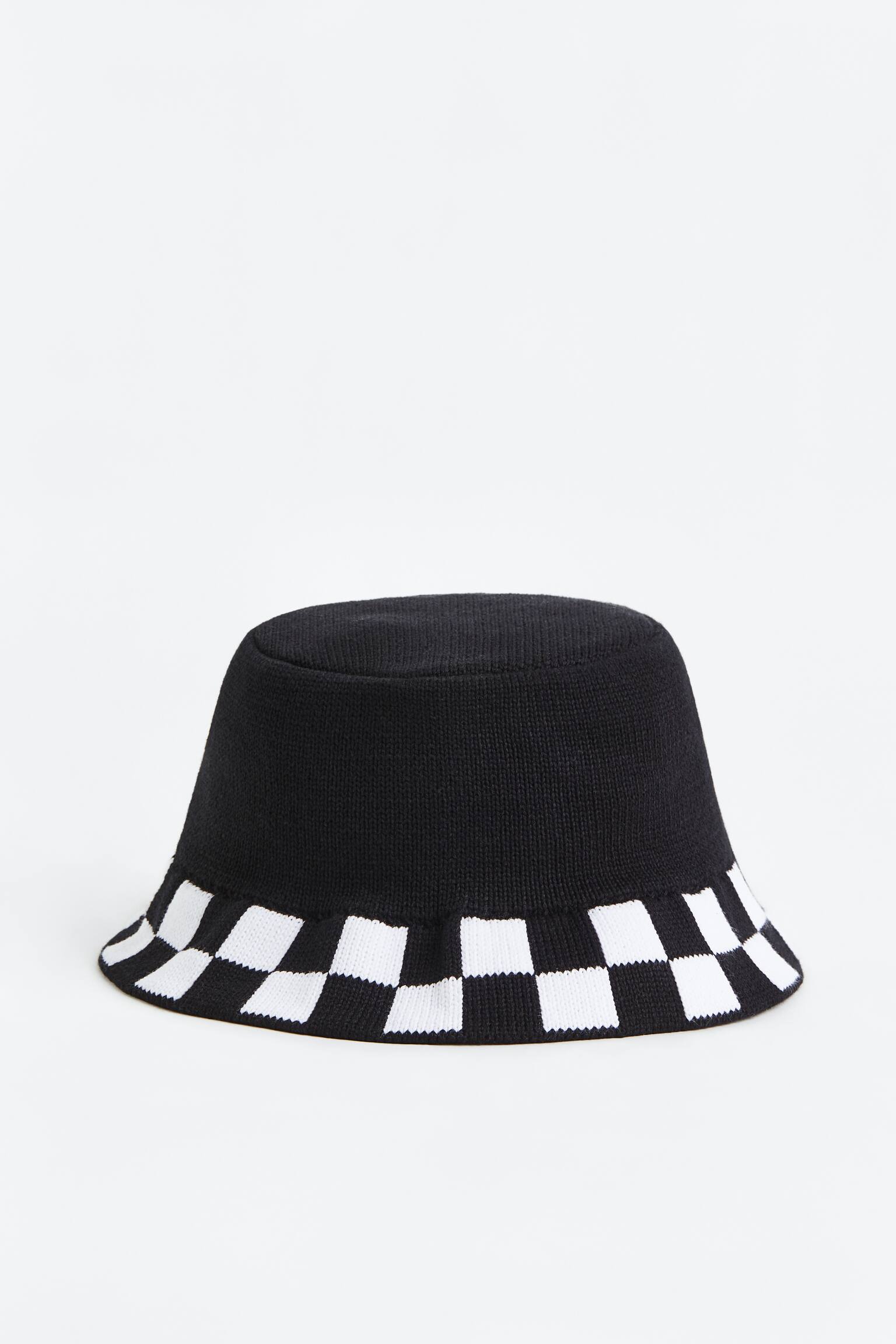 Knitted bucket hat - Black/Chequered - 1