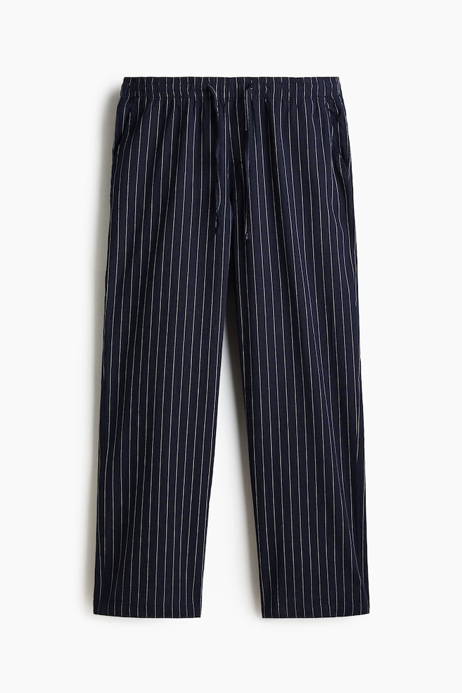 Relaxed Fit Linen-blend trousers - Navy blue/Striped/Beige/Striped - 1