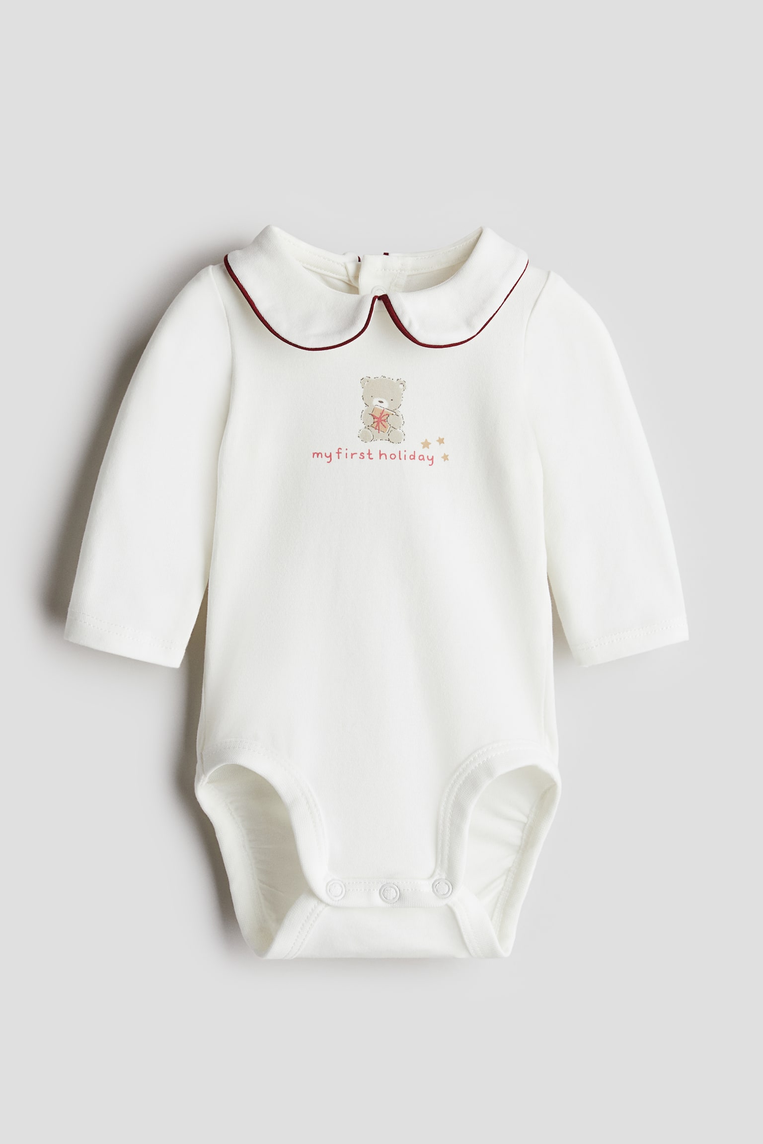 Collared bodysuit - White/Bear - 1