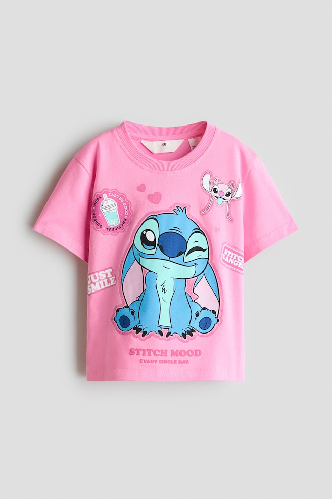 Printed Cotton T-Shirt - Pink/Lilo & Stitch/Gray/Hello Kitty/White/KPop Demon Hunters/Lilac/KPop Demon Hunters/White/KPop Demon Hunters/Pink/KPop Demon Hunters - 1