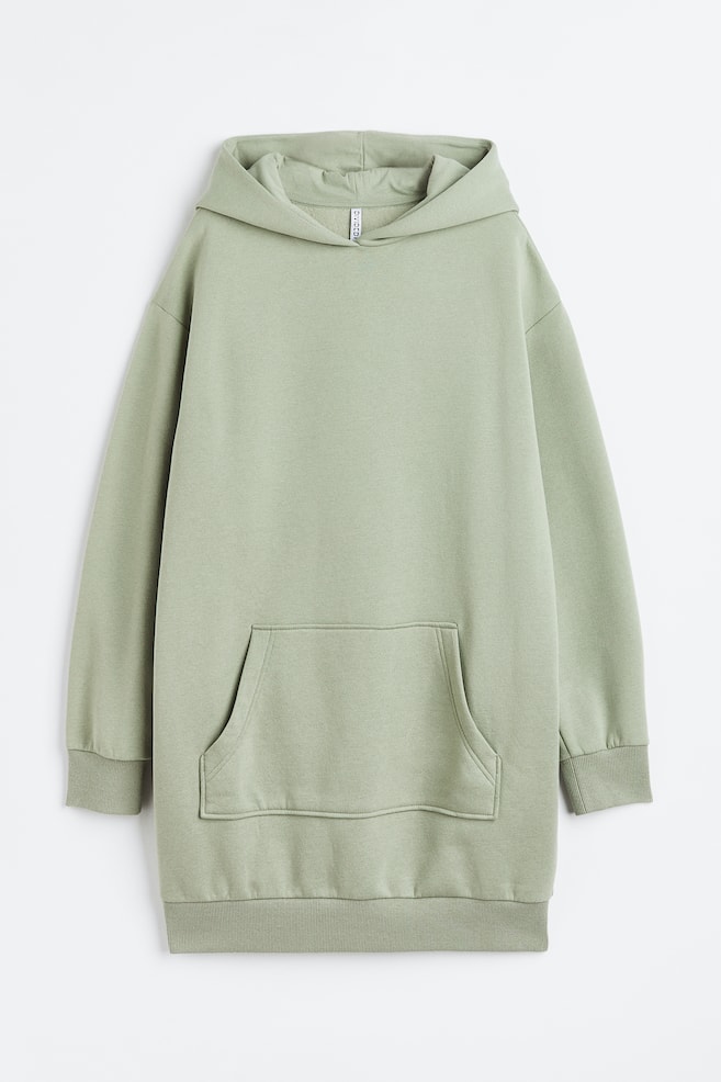 Sweatshirtkjole med hætte - Lys kakigrøn/Sort/Mørkegrå/Naturhvid
