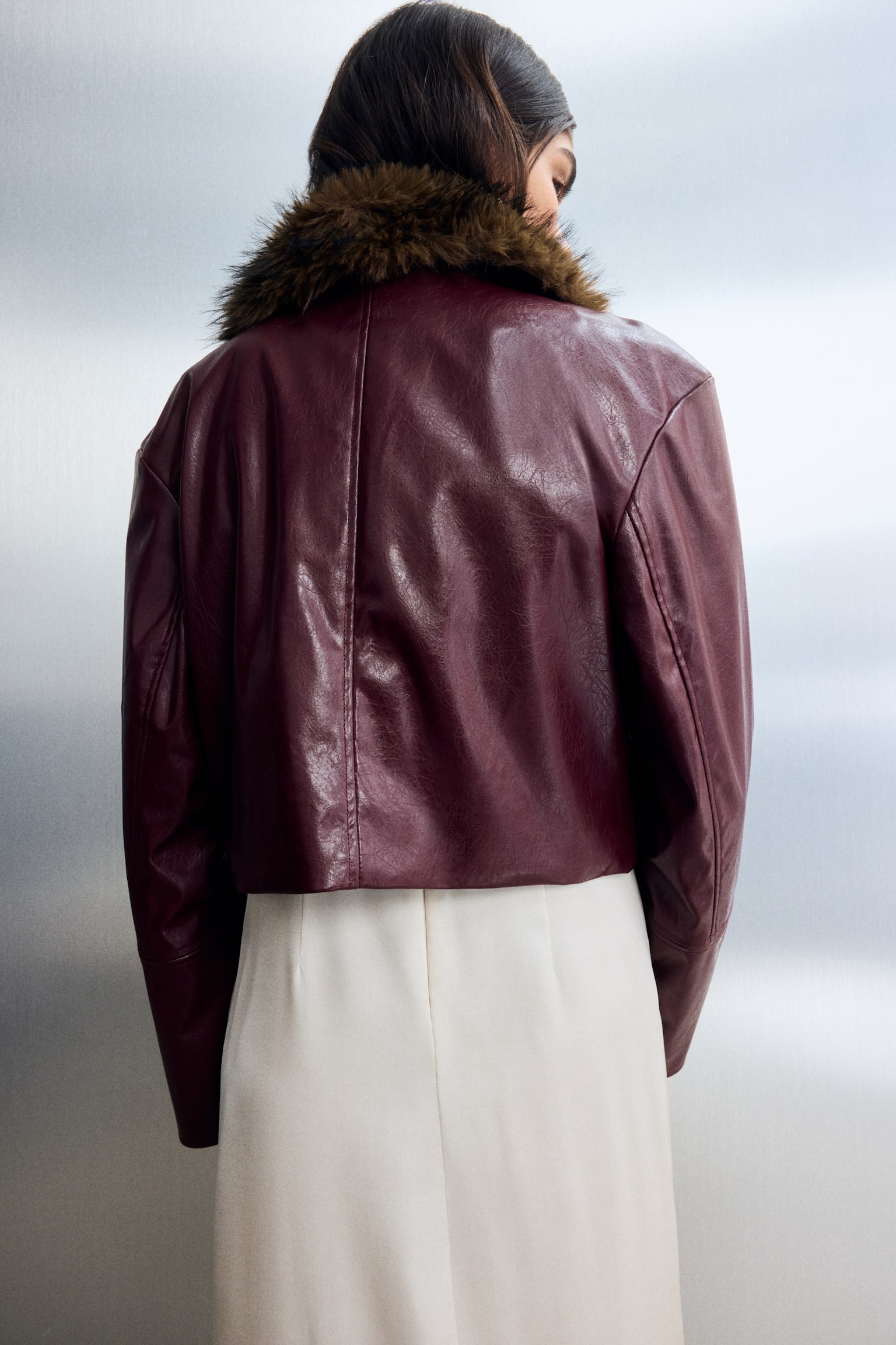 ז'קט קרופ עם ציפוי - בורדו/חום - 5