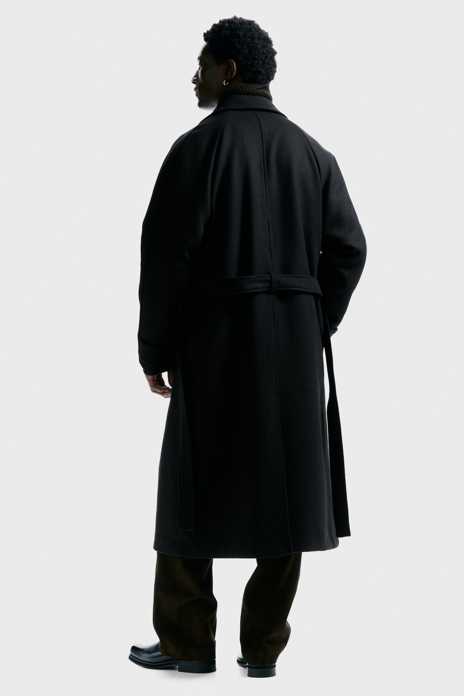 Tie-belt wool-blend coat - Black - 7