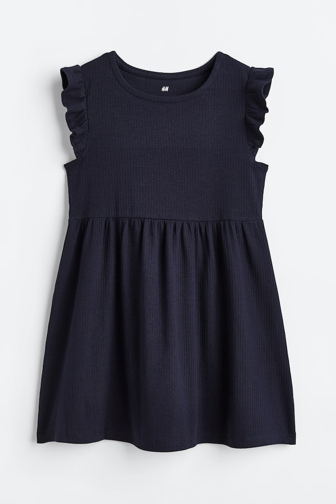 Robe en jersey côtelé - Bleu marine/Noir/rayures blanches - 1