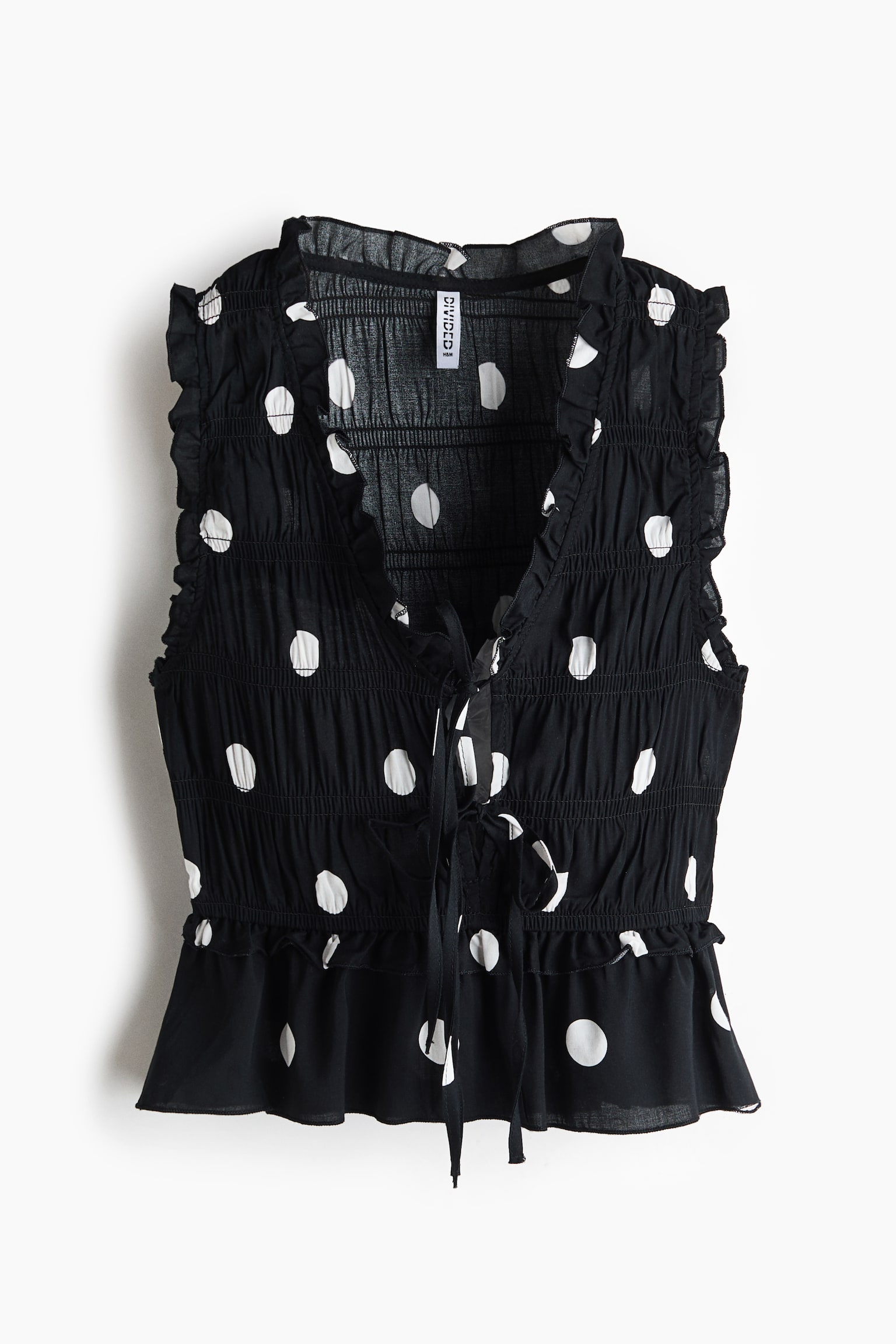 Tie-detail smocked top - Black/Spotted/Blue/Floral/Cream - 1