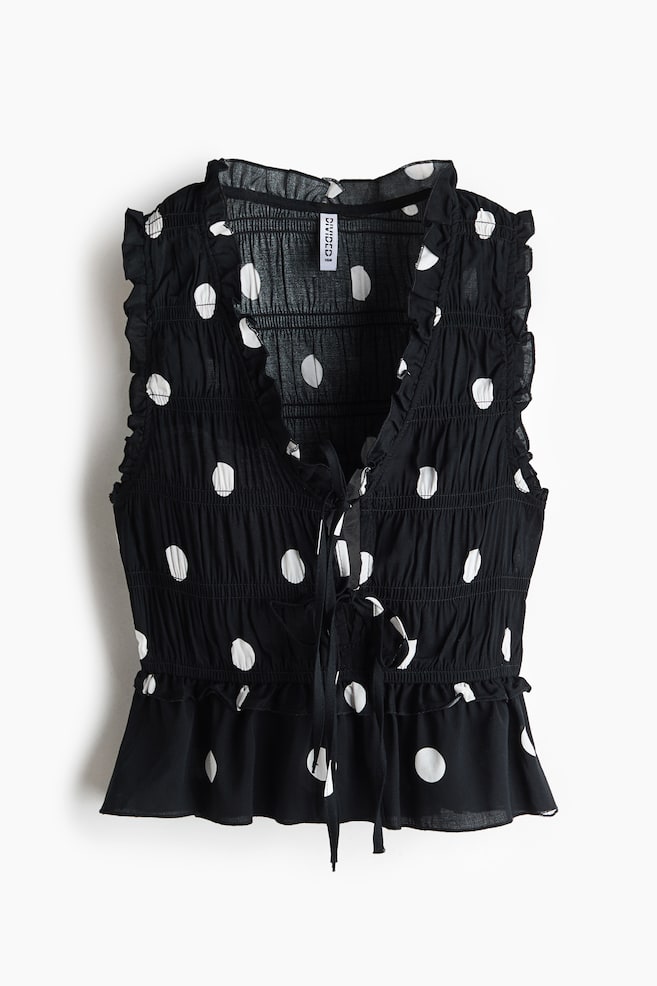 Tie-detail smocked top - Black/Spotted/Blue/Floral/Dark brown - 1