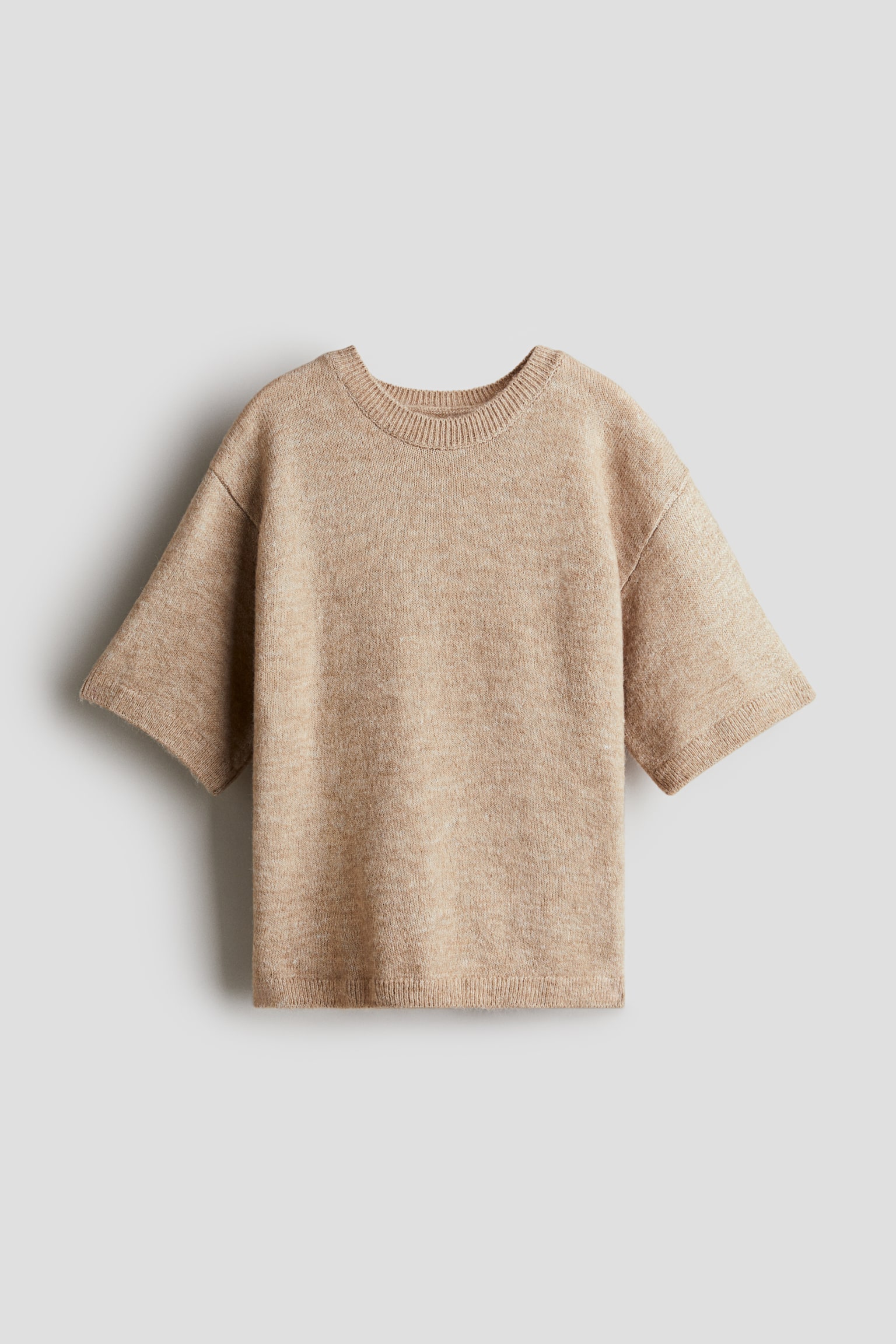 Knitted T-shirt - Beige/Light blue/White - 1