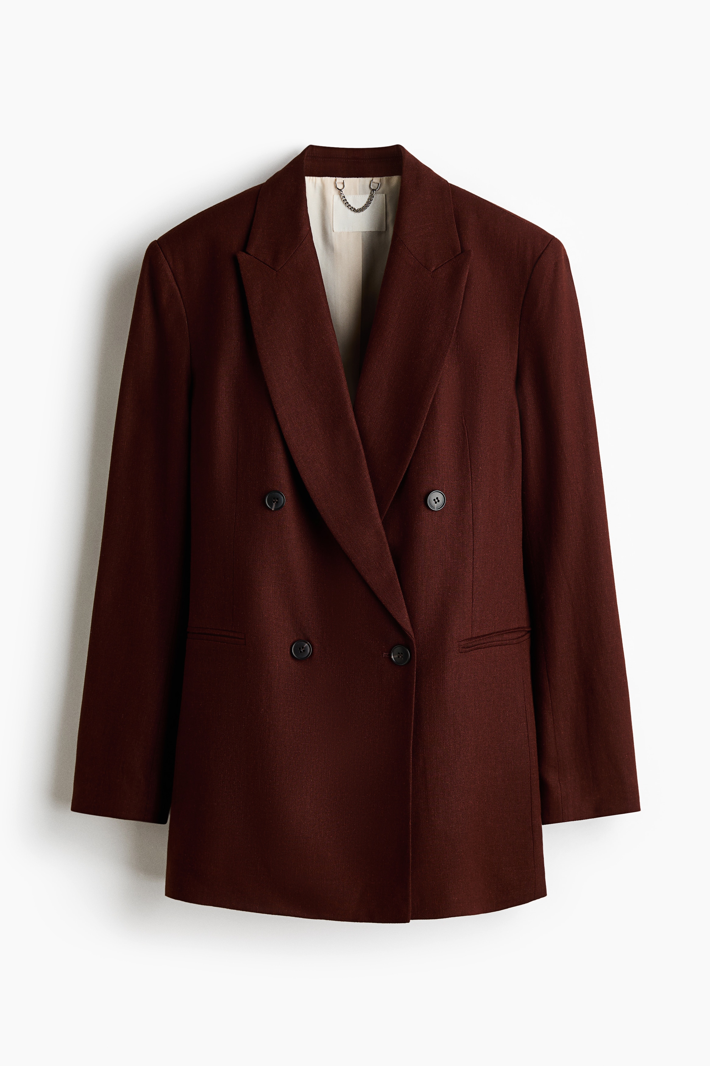 Linen-blend blazer - Dark rust brown/Cream