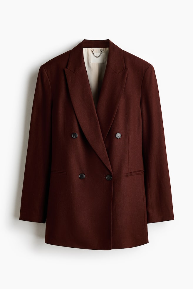 Linen-Blend Blazer - Dark rust brown/Cream - 1