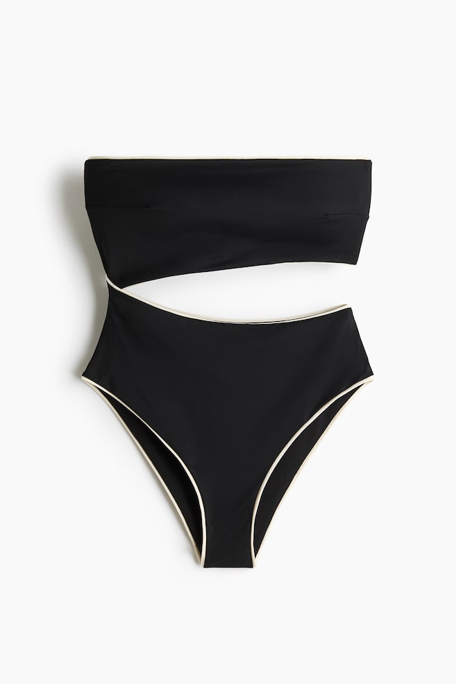 Wattierter Bandeau-Badeanzug mit High Leg - Schwarz - 1