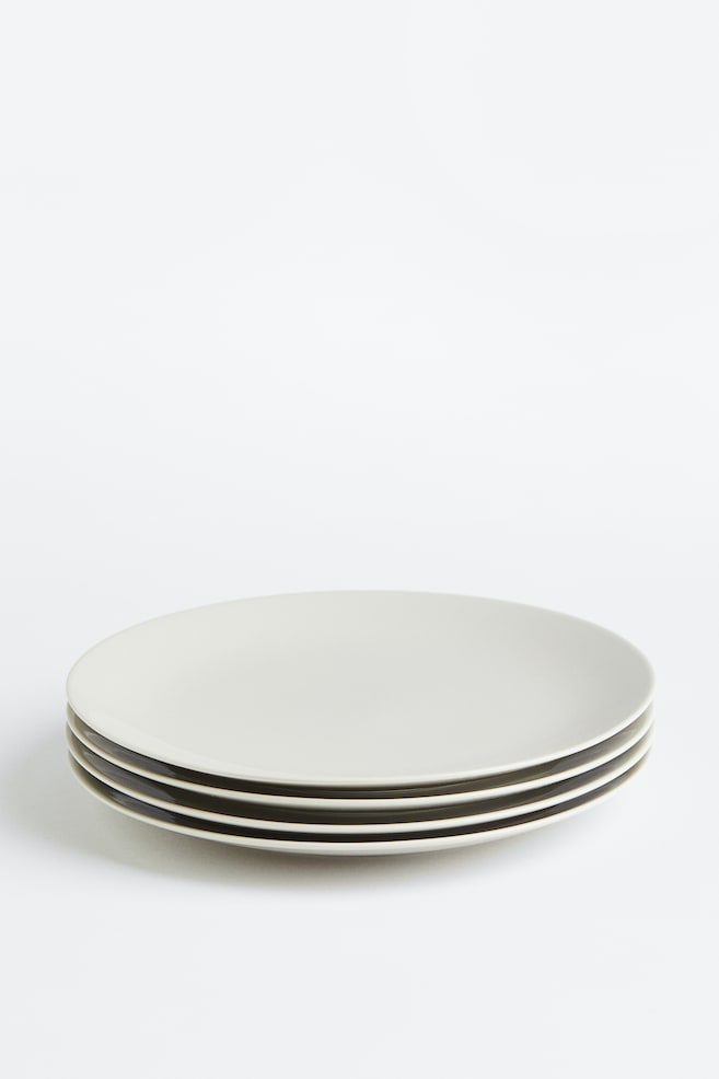 4-pak tallerken i porcelæn - Lys beige/Sort - 1