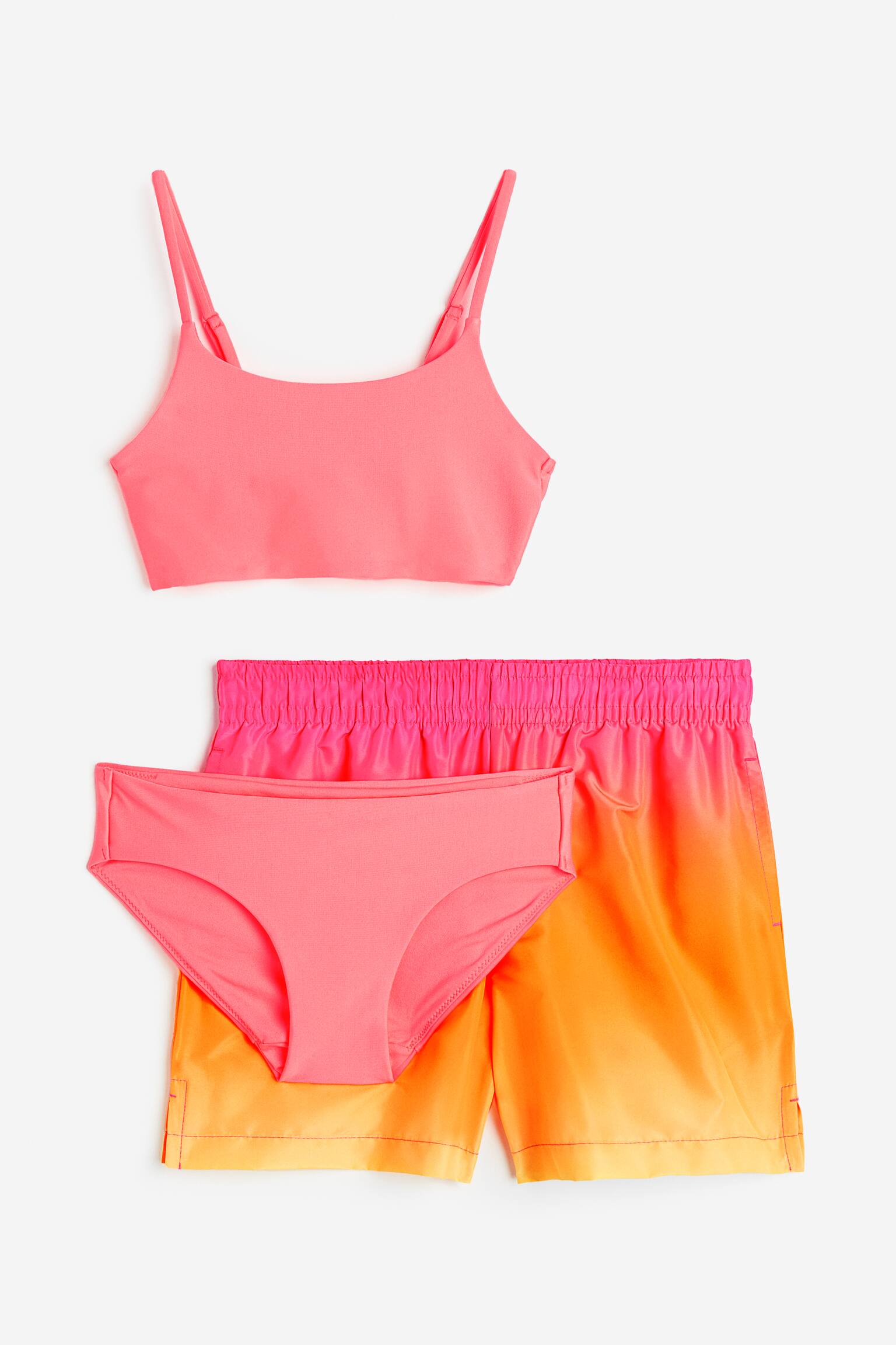 3-piece Bikini & Boardshorts Set - Bright pink/Ombré/Orange/Floral - 1