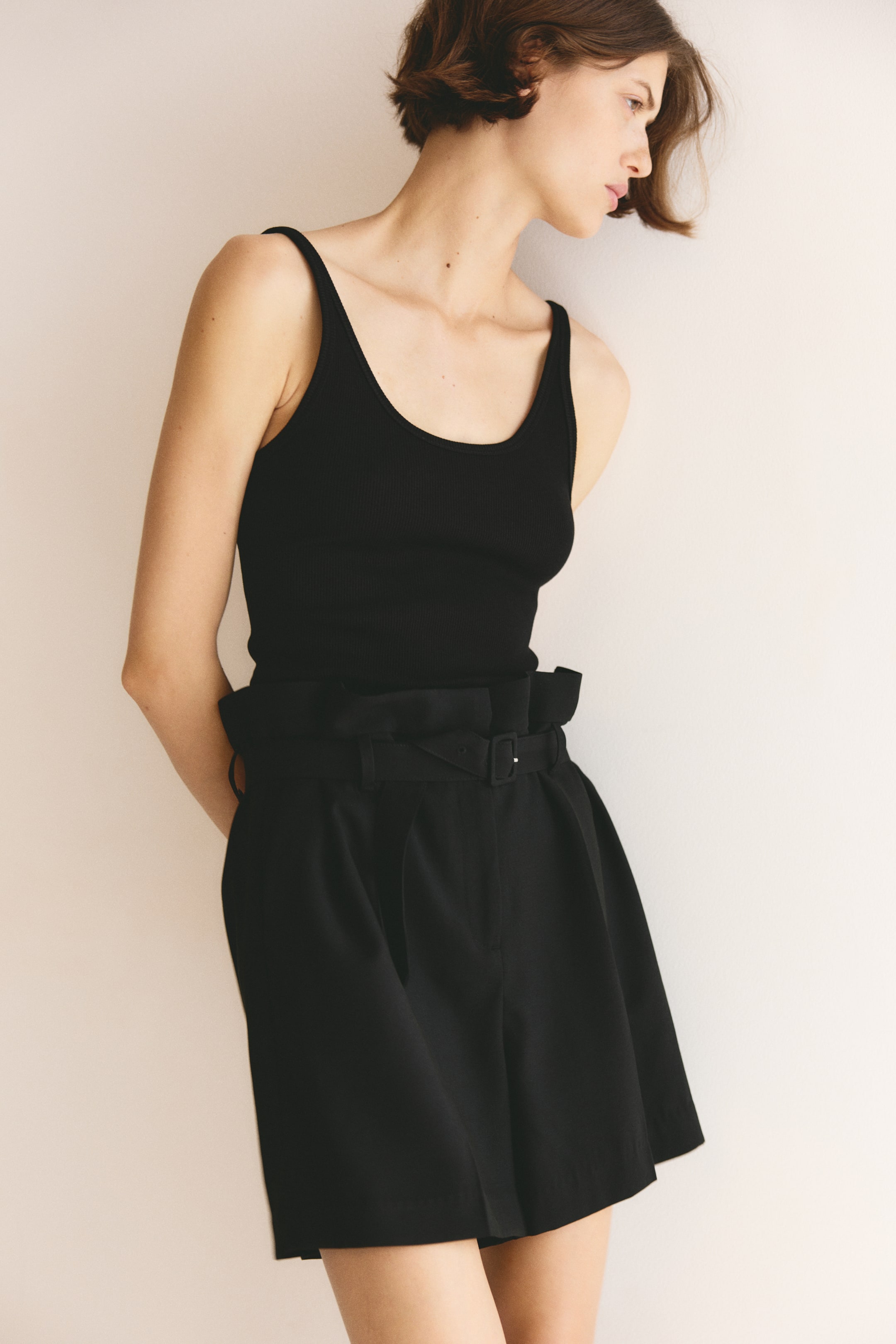 Viscose-Blend Shorts with Belt