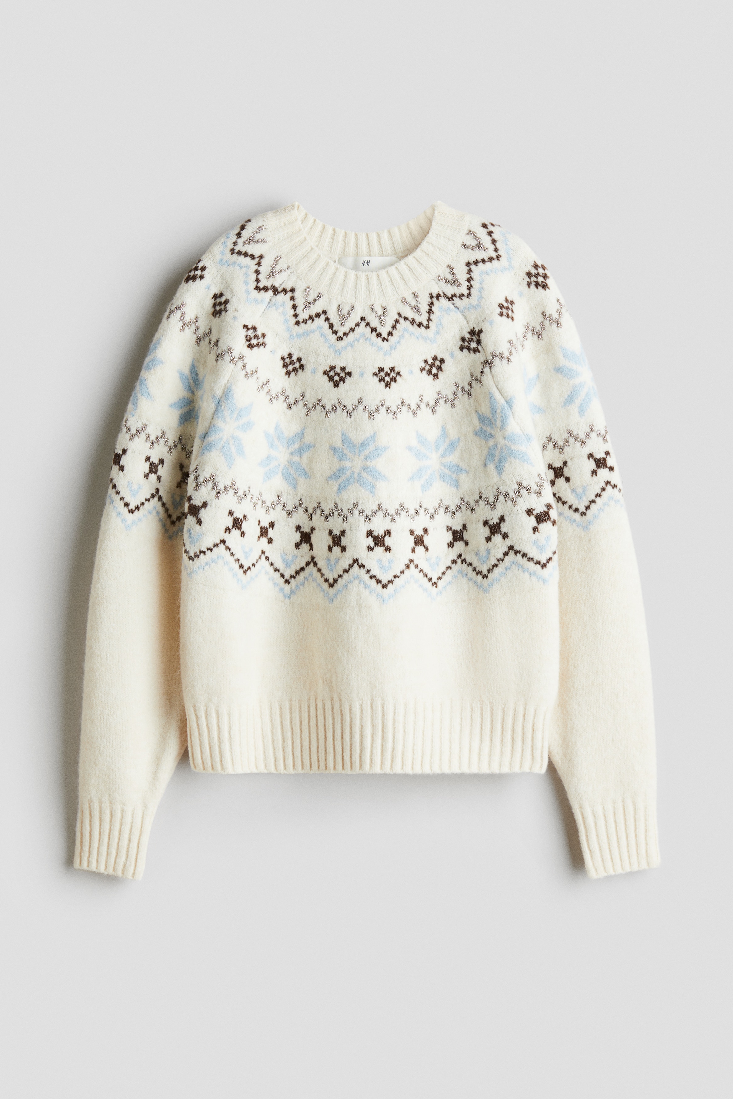 Jacquard-knit jumper - Light beige/Light blue/Light pink marl/Patterned/Light blue/Light beige