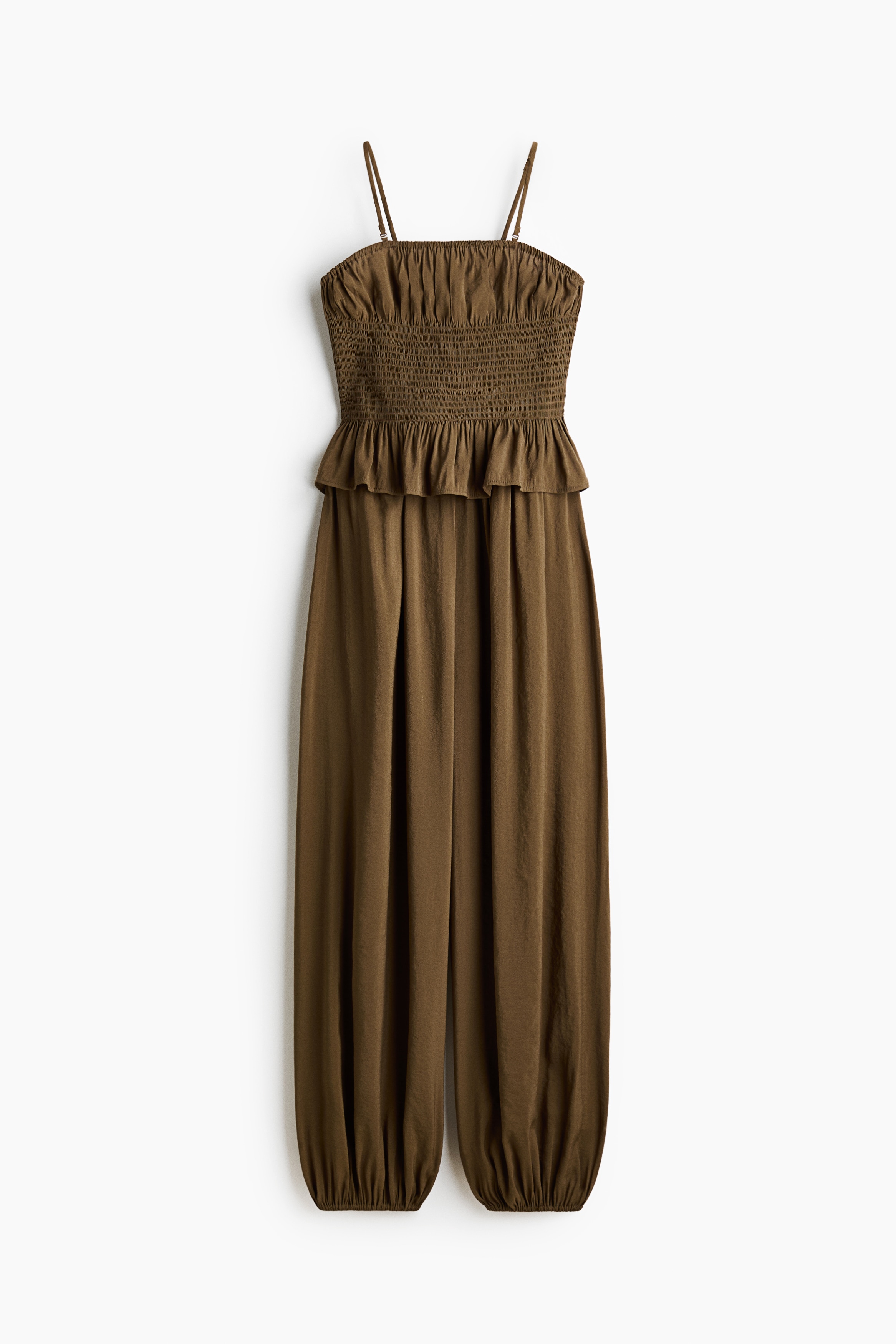 Frill-trimmed bandeau jumpsuit - Dark khaki green/Dark brown