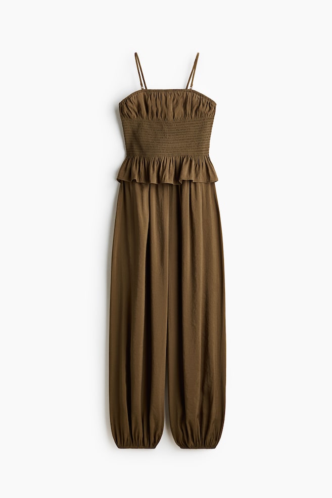 Ruffle-Trimmed Bandeau Jumpsuit - Dark khaki green/Dark brown - 1