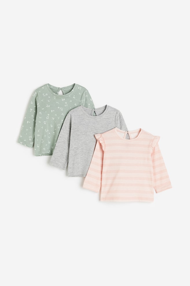 3-pack cotton jersey tops - Dusty green/Floral/Pink/Floral/Dark pink/Squirrel/Light beige/Leopard print/dc - 1