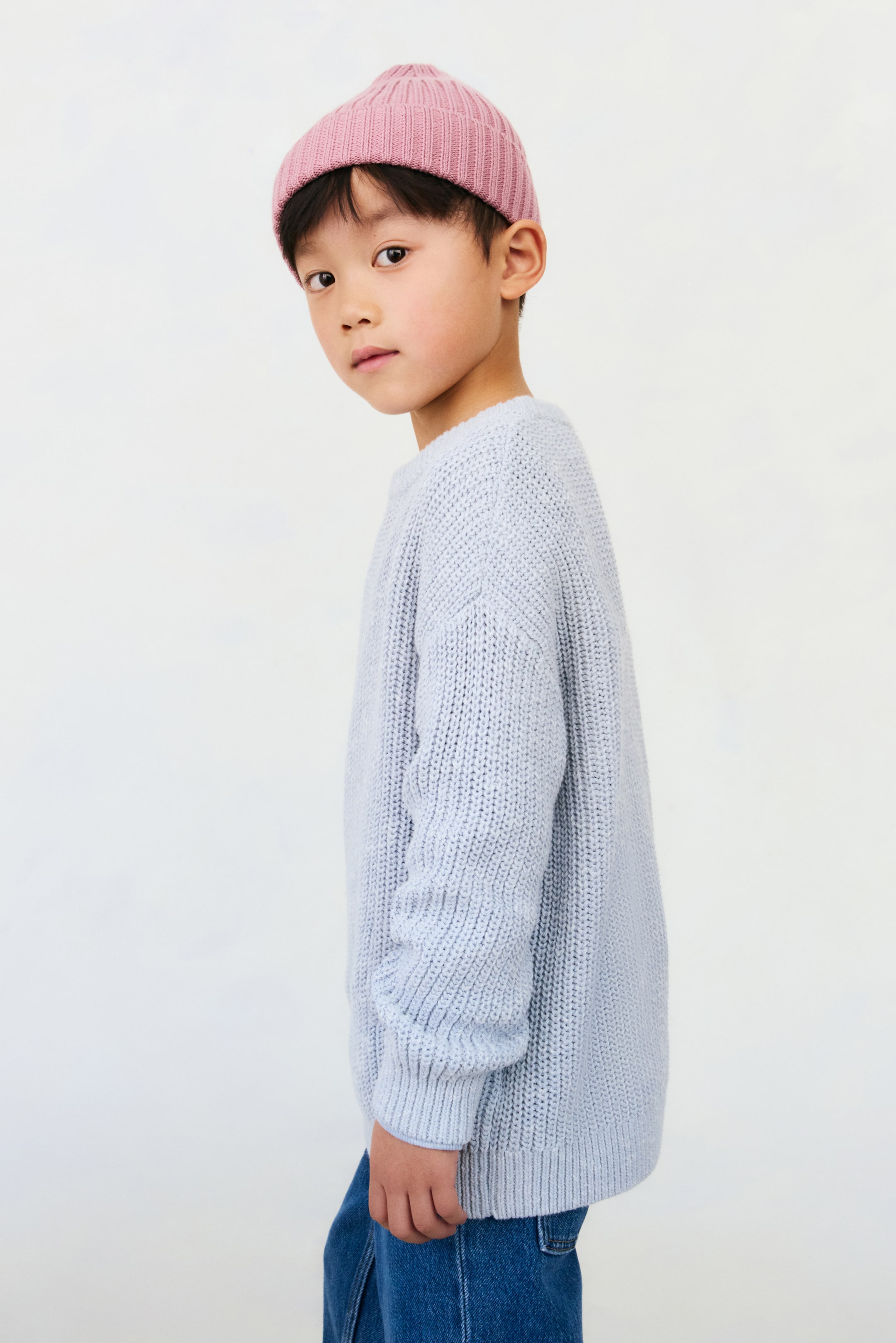 View larger image: Patent-Knit Cotton Sweater - Light blue - Kids | H&M US 1