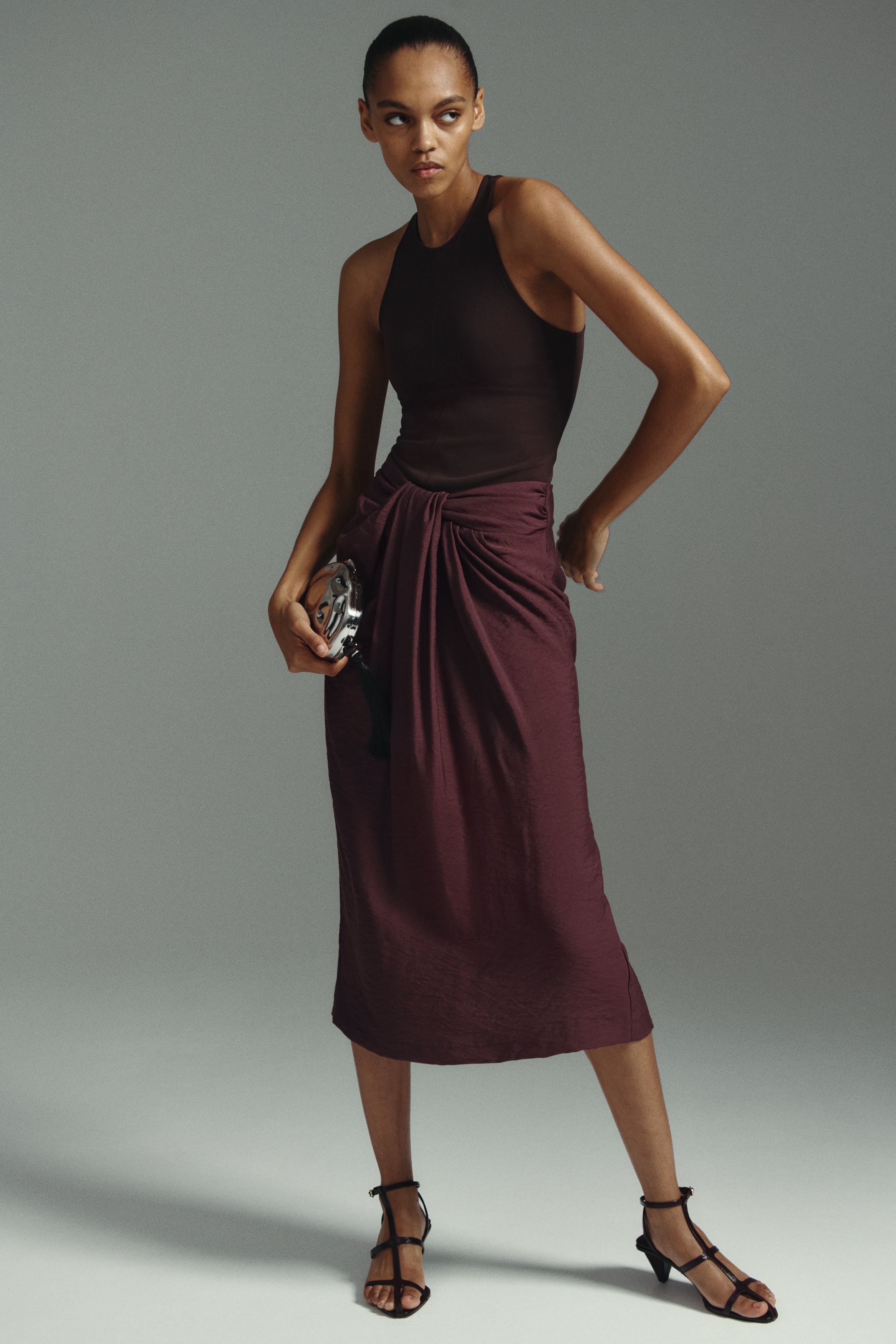 Φούστα με στριφτή λεπτομέρεια - Δαμασκηνί/Μαύρο