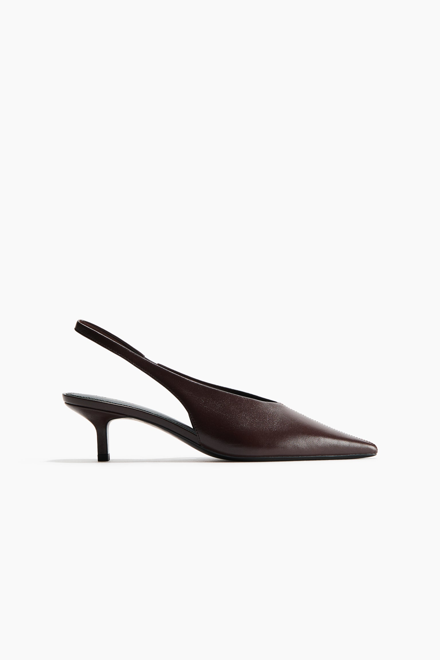 Kitten-Heeled Leather Slingbacks - Burgundy/Brown