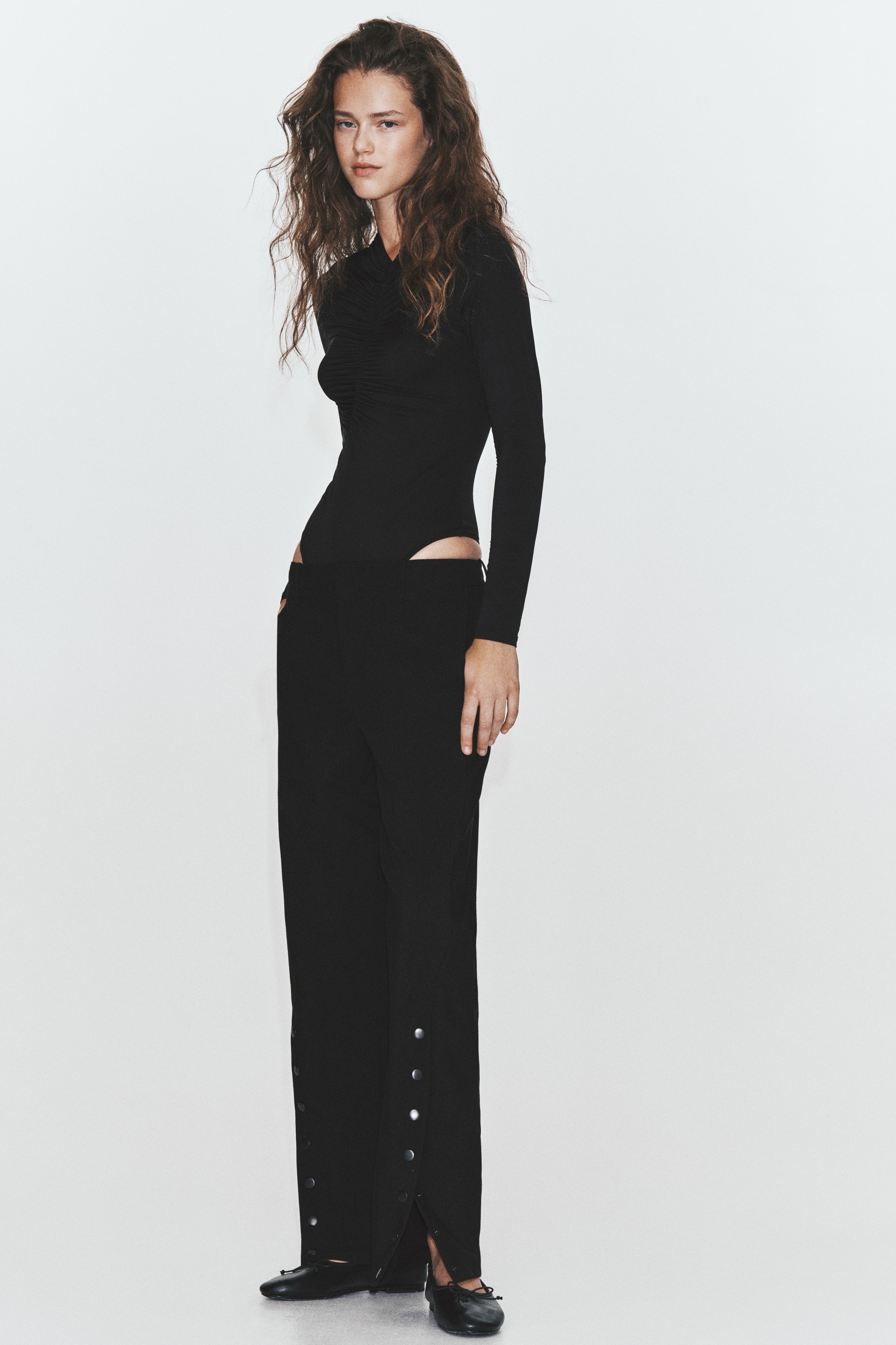 Slit-hem twill trousers - Black