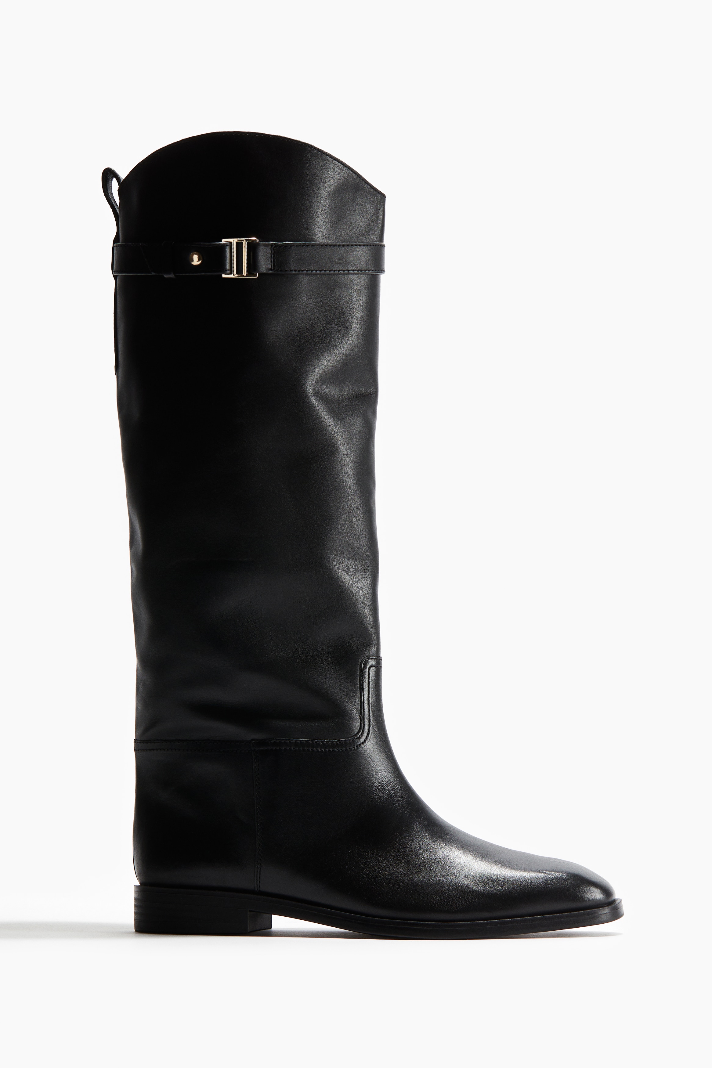 Knælange støvler i læder - Sort/Mørkebrun