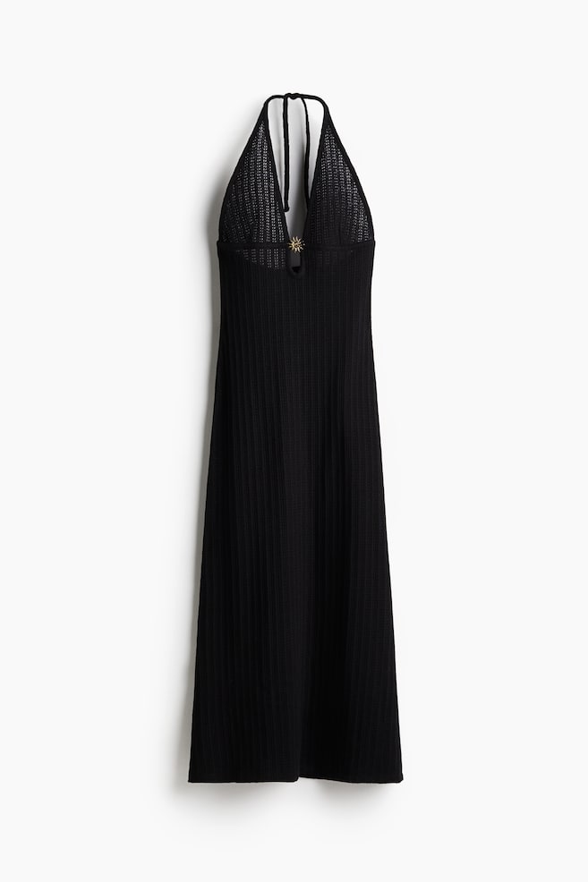 Embellished pointelle-knit dress - Black - 1