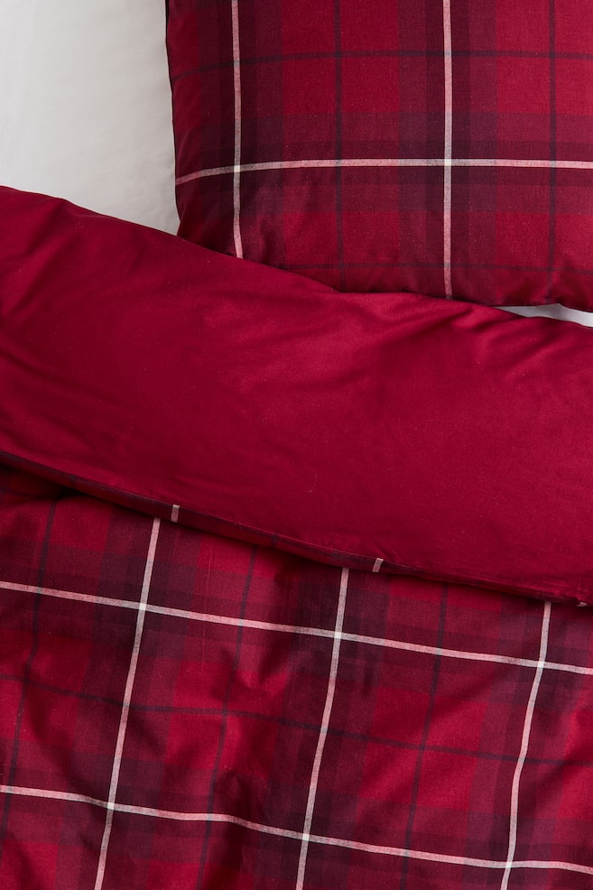 Twin Flannel Duvet Cover Set - Red/checked - 2