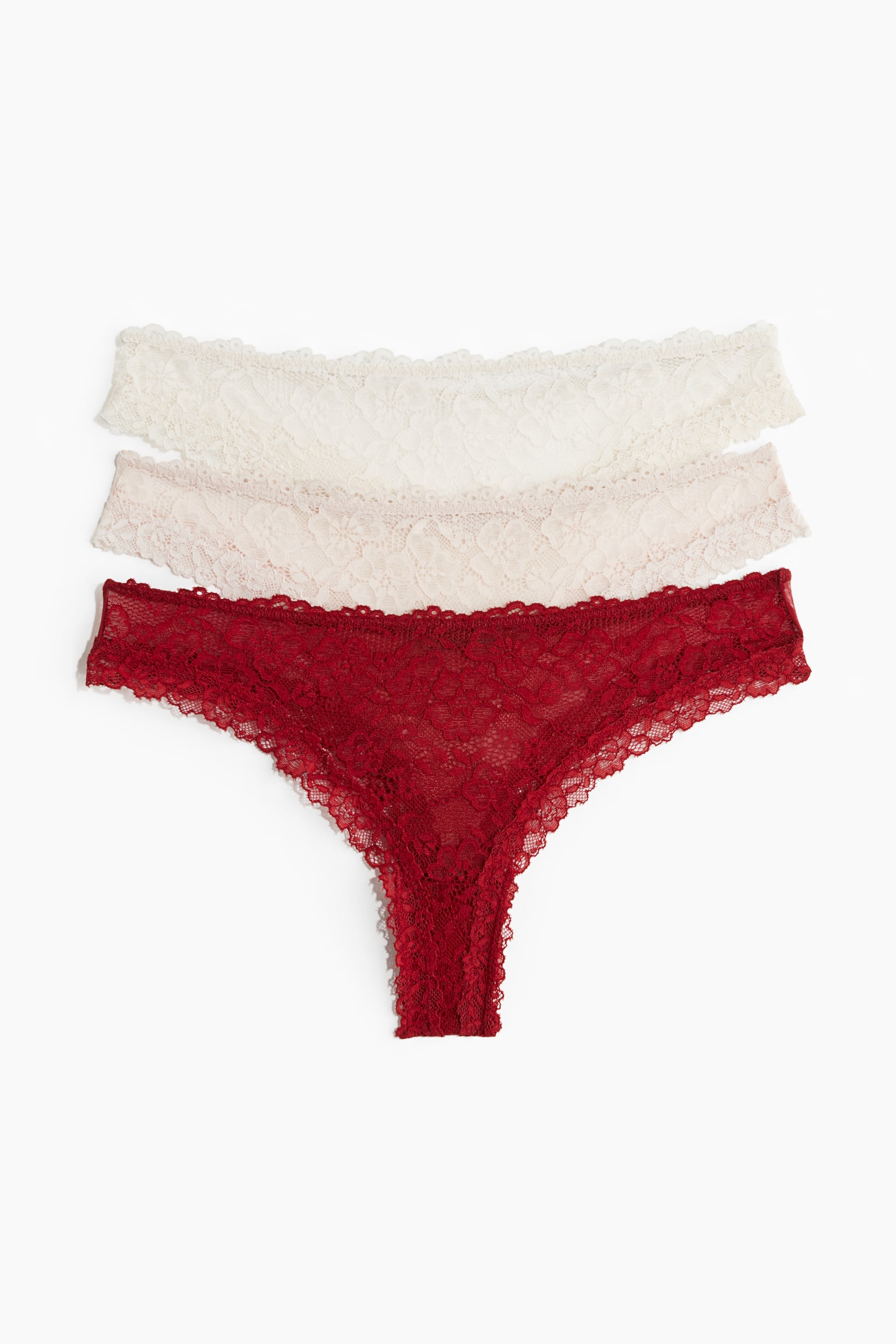 3-pack lace Brazilian briefs - Dark red/Powder pink/Cream - 2