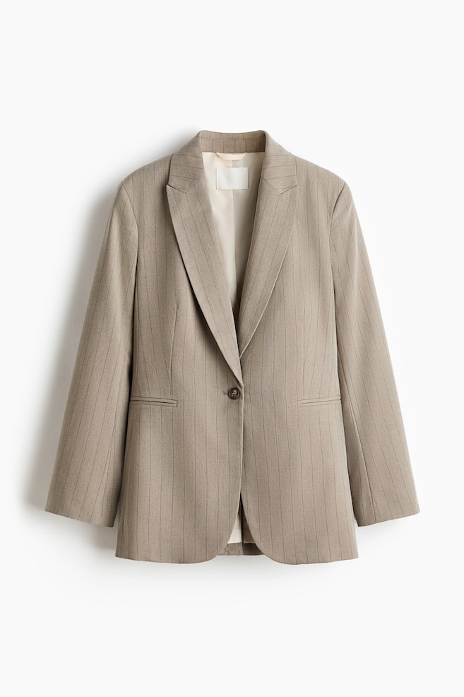 Single-Breasted Blazer - Beige/pinstriped - 1