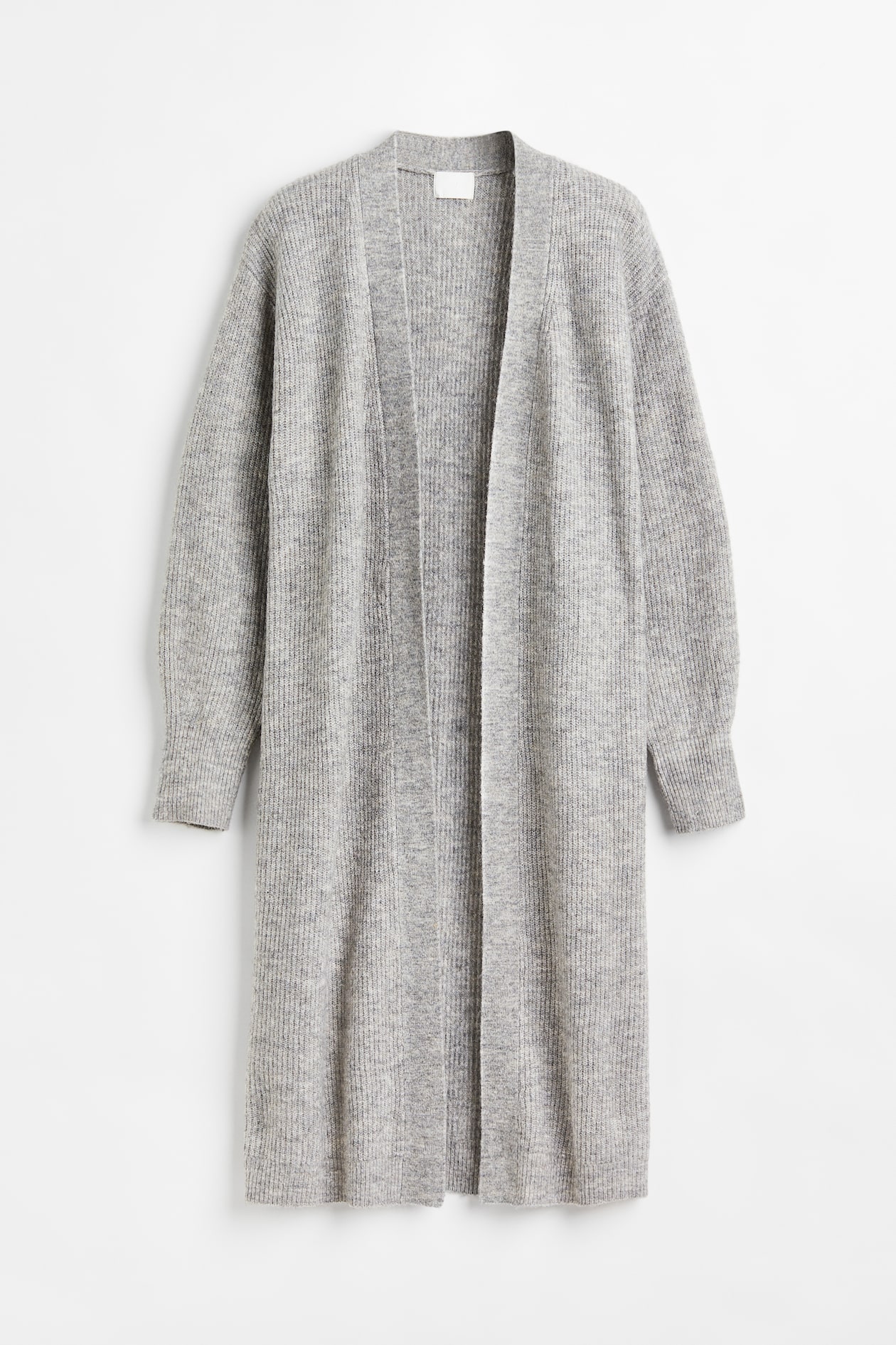 Long Rib-knit Cardigan - V-neck - Long sleeve - Light gray melange ...