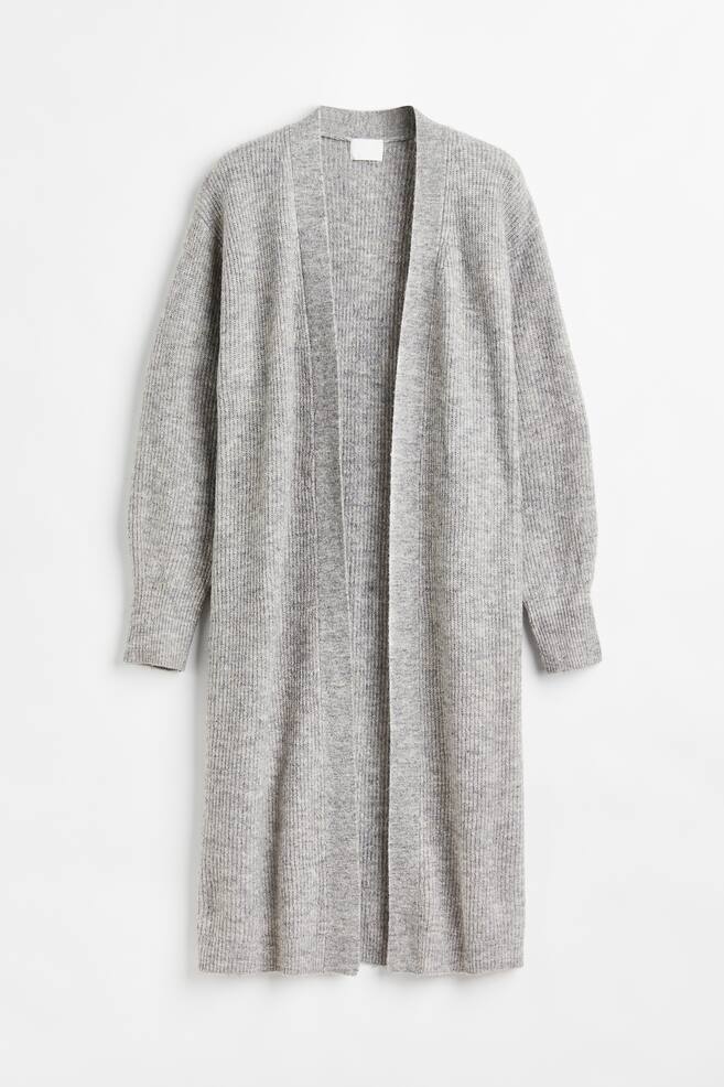 Long rib-knit cardigan - Light grey marl - 2