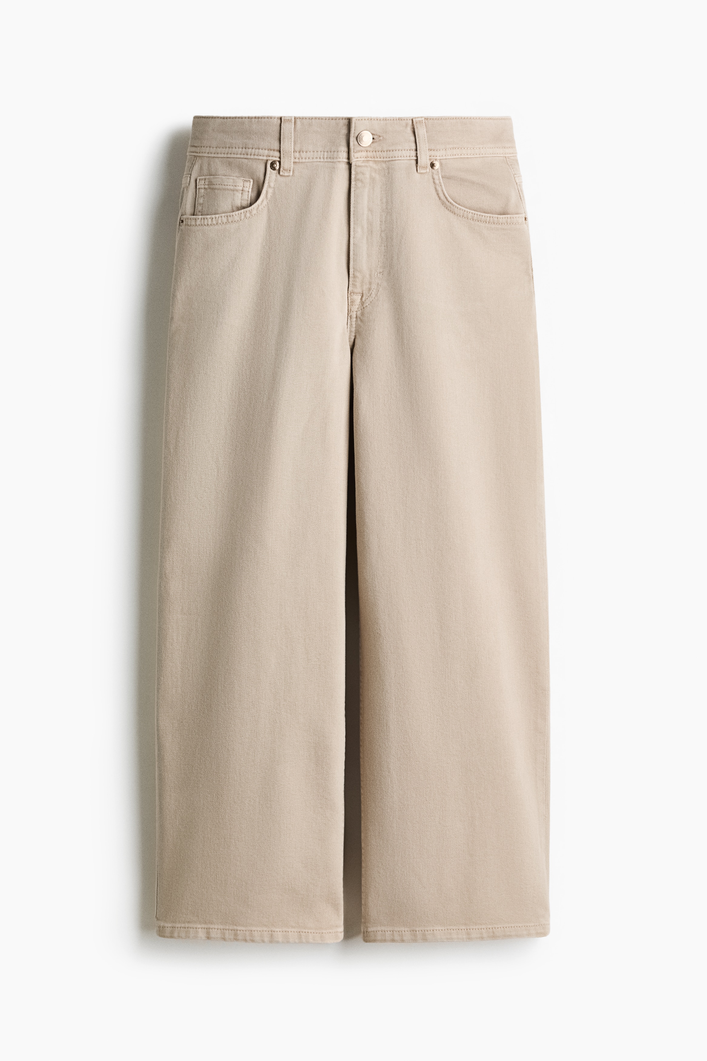 Wide High Waist Ankle Jeans - Beżowy/Biały/Niebieski denim