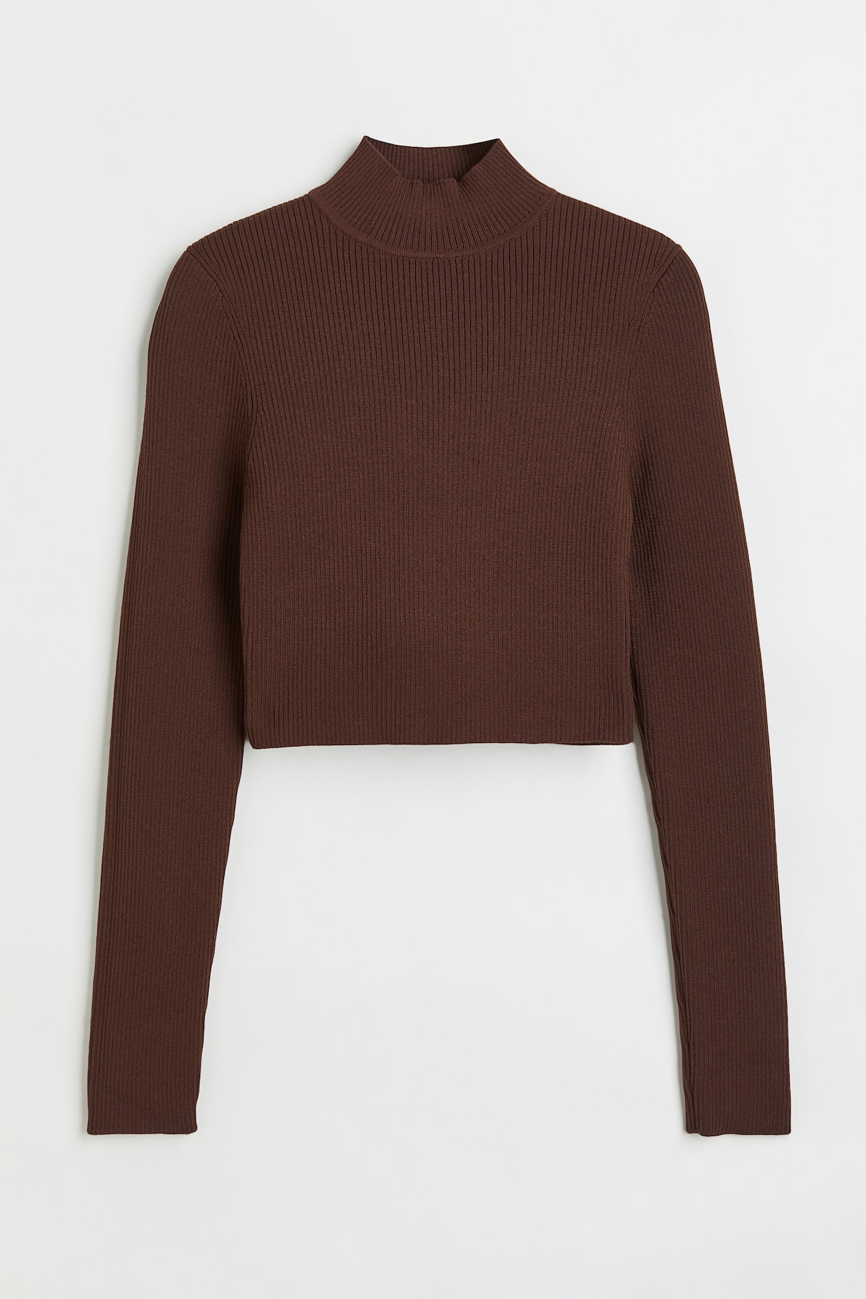 Ribbed turtleneck top Dark brown Ladies H&M IN