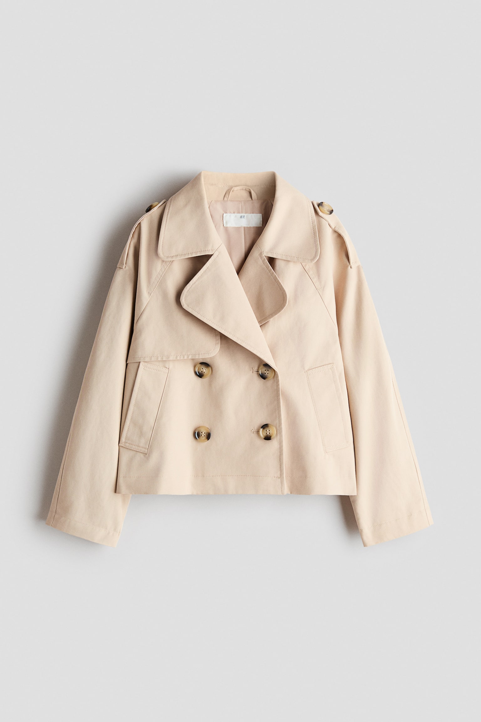 Korte trenchcoat van keper - Lichtbeige/Marineblauw