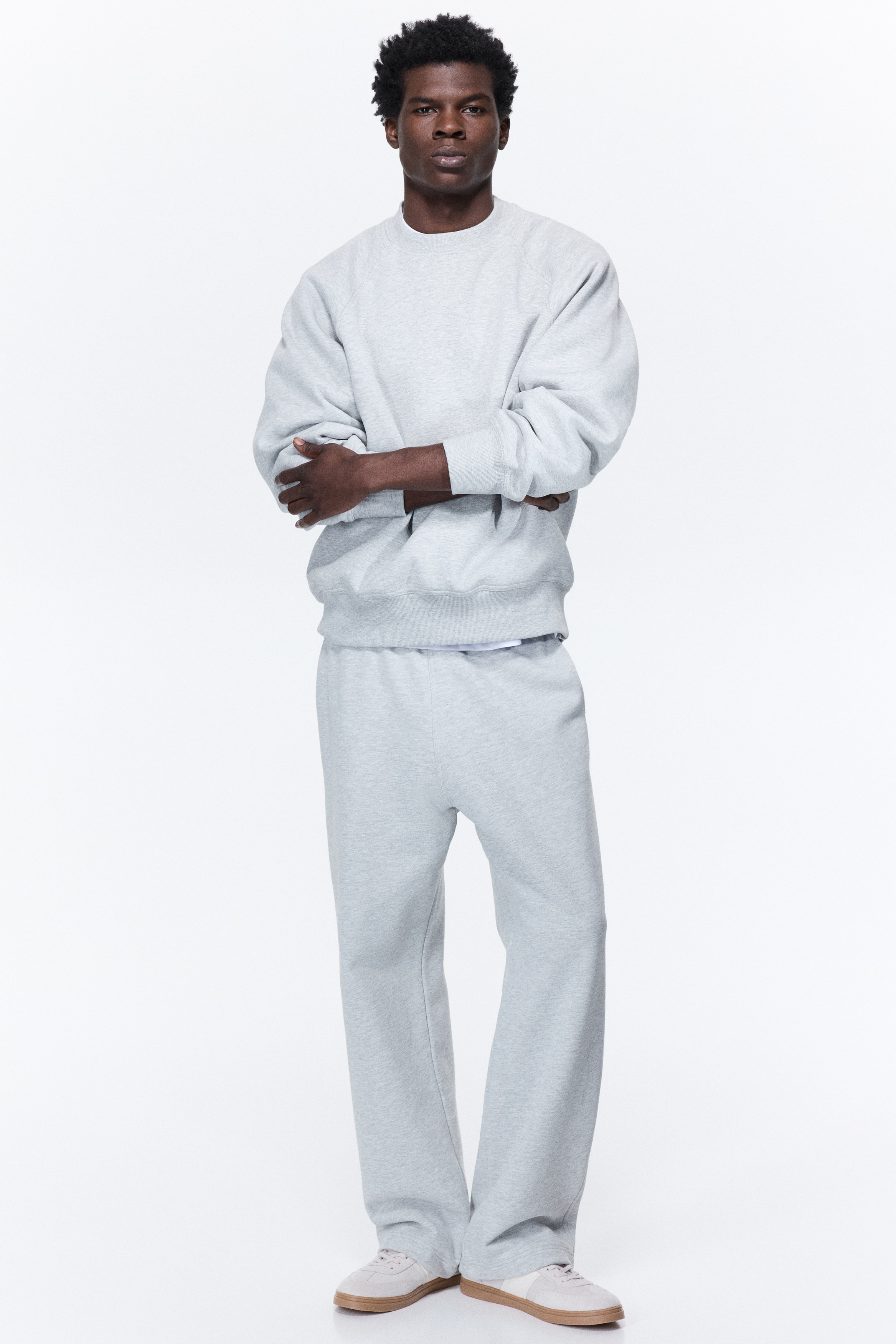 Loose-Fit Sweatpants - Light gray melange/Dusty blue