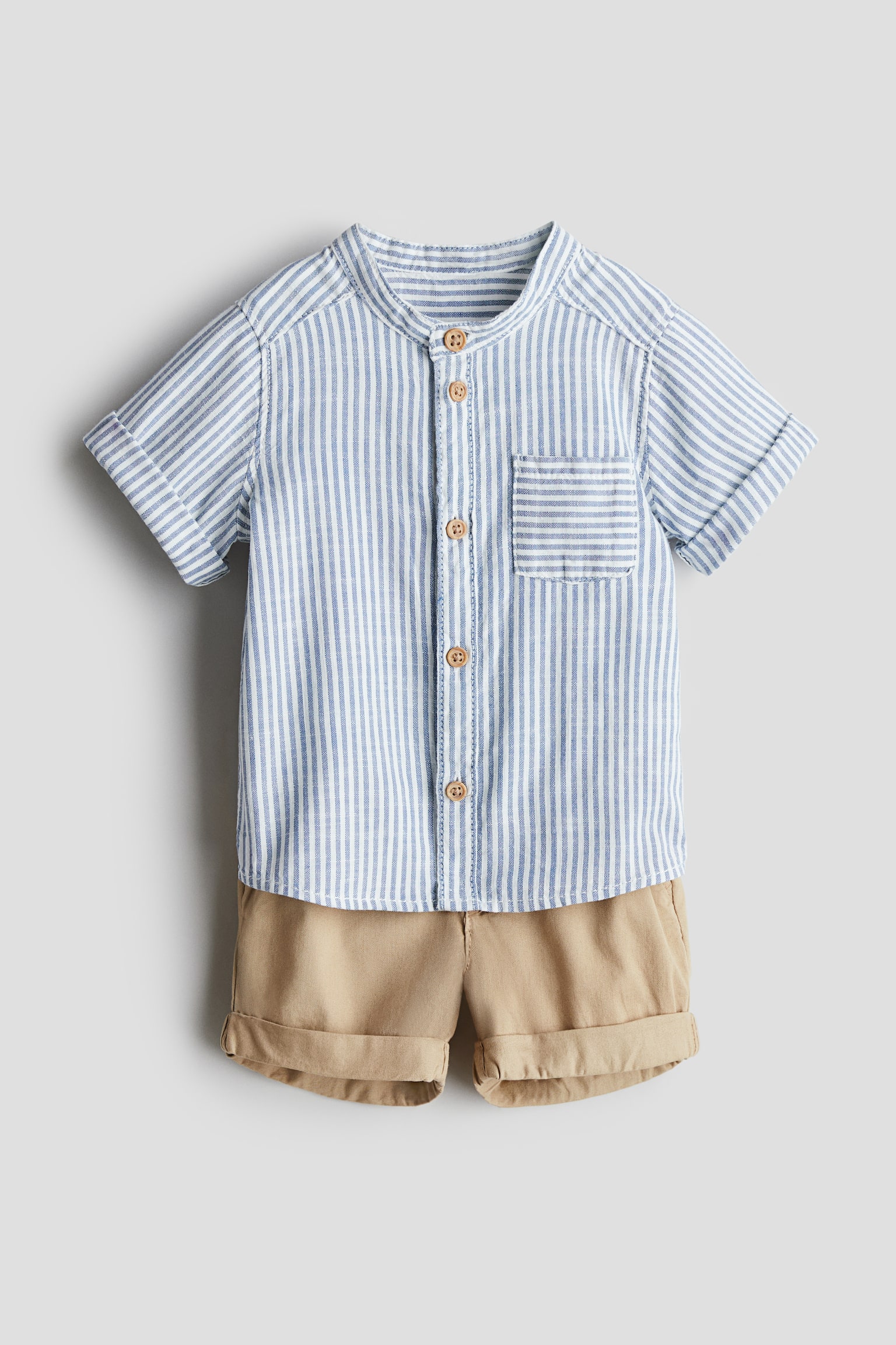 2-piece cotton set - Beige/Blue striped - 1