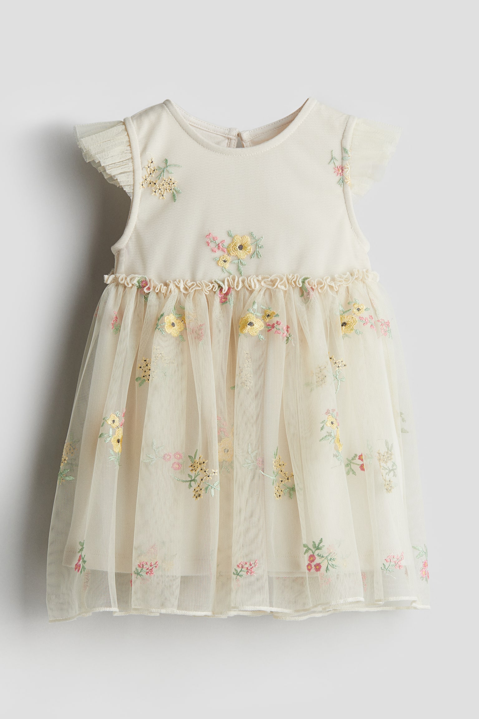 Embroidered Tulle Dress - Cream/Floral - 1