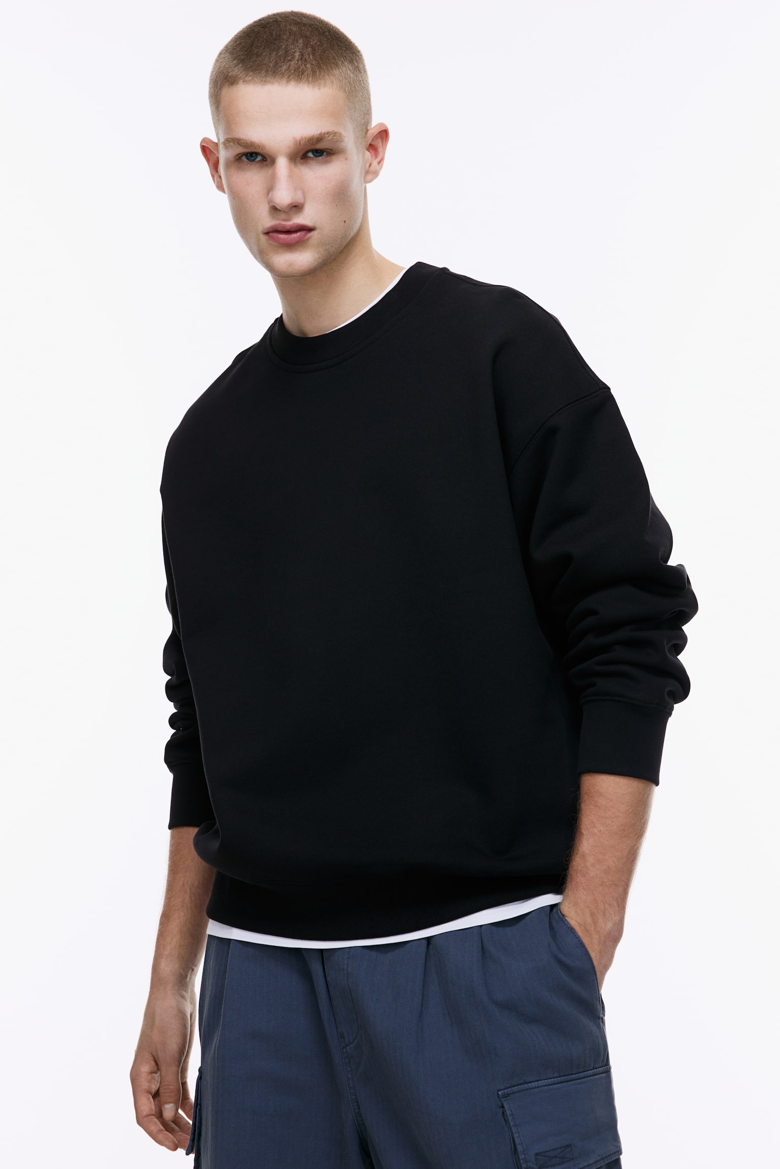 Oversized Fit Cotton Sweater - Black/White/Black/Dusty pink - 6